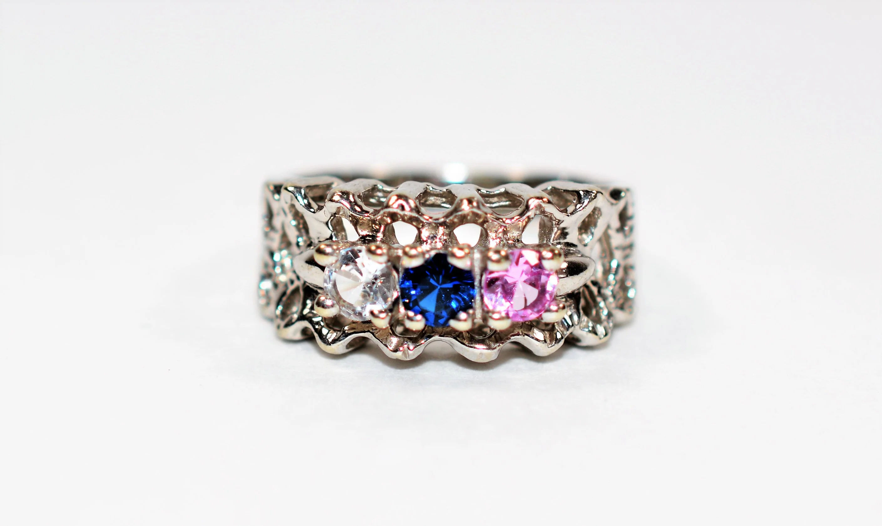 Natural Topaz & Sapphire Ring 10K Solid White Gold .60tcw Gemstone Ring Mothers Ring Birthstone Ring Topaz Ring Vintage Ring Estate Jewelry