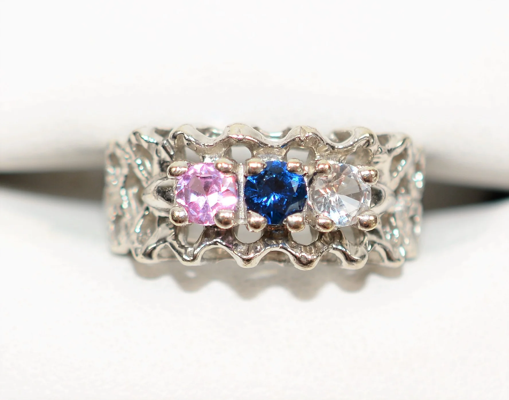Natural Topaz & Sapphire Ring 10K Solid White Gold .60tcw Gemstone Ring Mothers Ring Birthstone Ring Topaz Ring Vintage Ring Estate Jewelry - Image 5