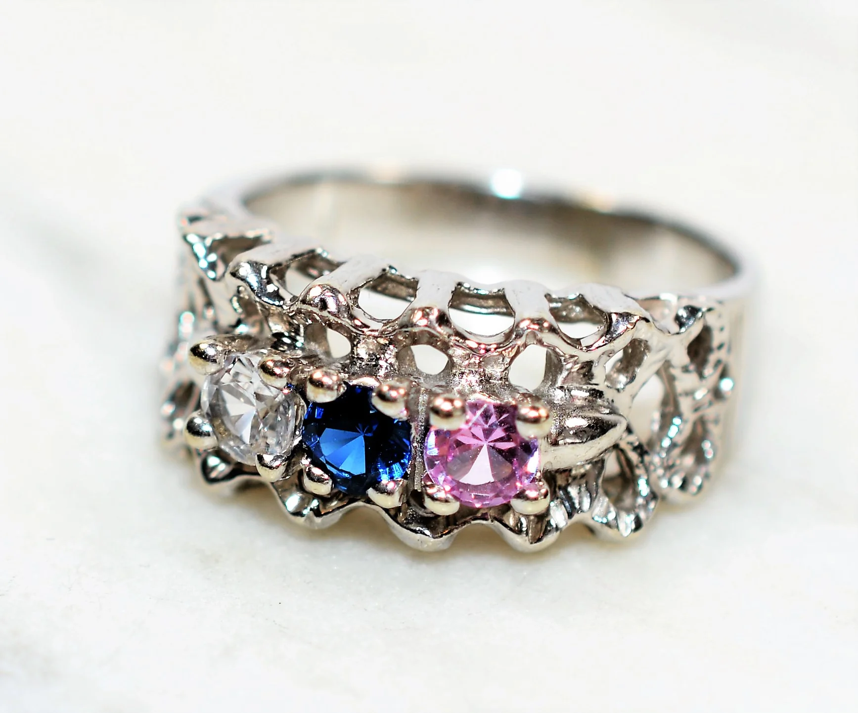 Natural Topaz & Sapphire Ring 10K Solid White Gold .60tcw Gemstone Ring Mothers Ring Birthstone Ring Topaz Ring Vintage Ring Estate Jewelry - Image 8