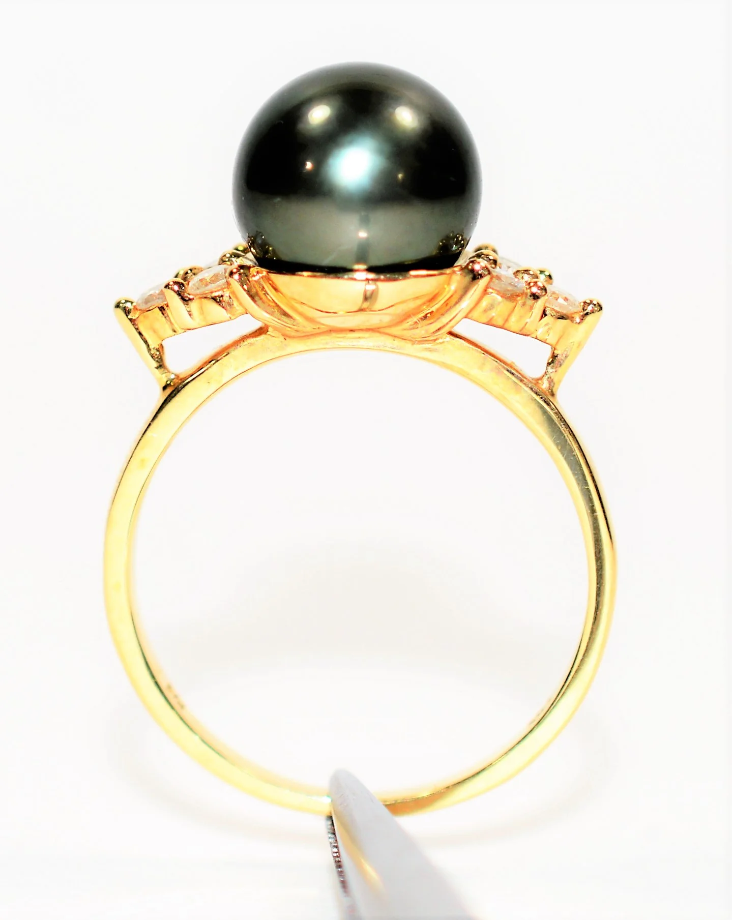 Natural Tahitian Pearl & Diamond Ring 14K Solid Gold .18tcw Black Pearl Ring Gemstone Ring June Birthstone Ring Vintage Ring Women's Ring - Image 3