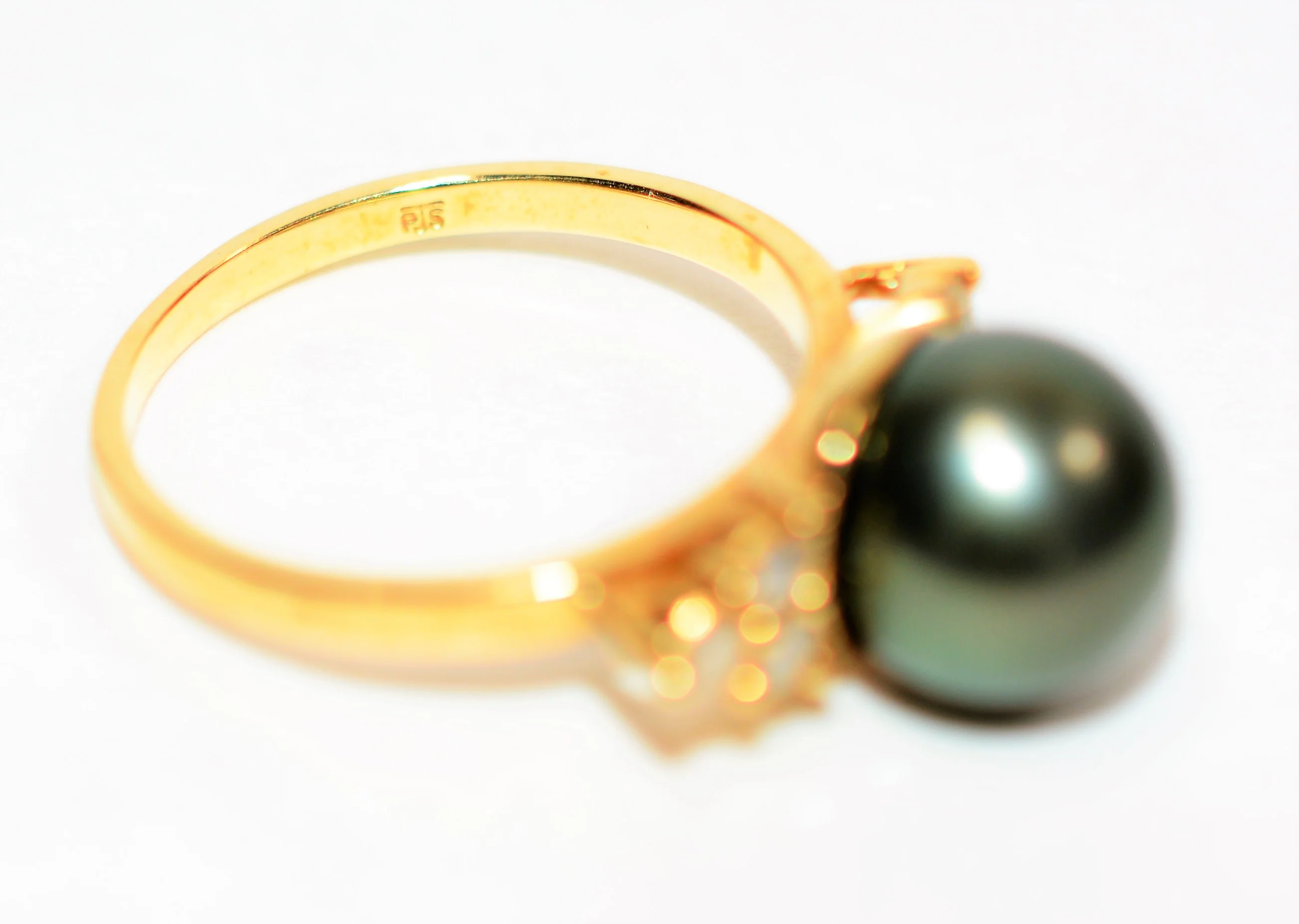 Natural Tahitian Pearl & Diamond Ring 14K Solid Gold .18tcw Black Pearl Ring Gemstone Ring June Birthstone Ring Vintage Ring Women's Ring - Image 7