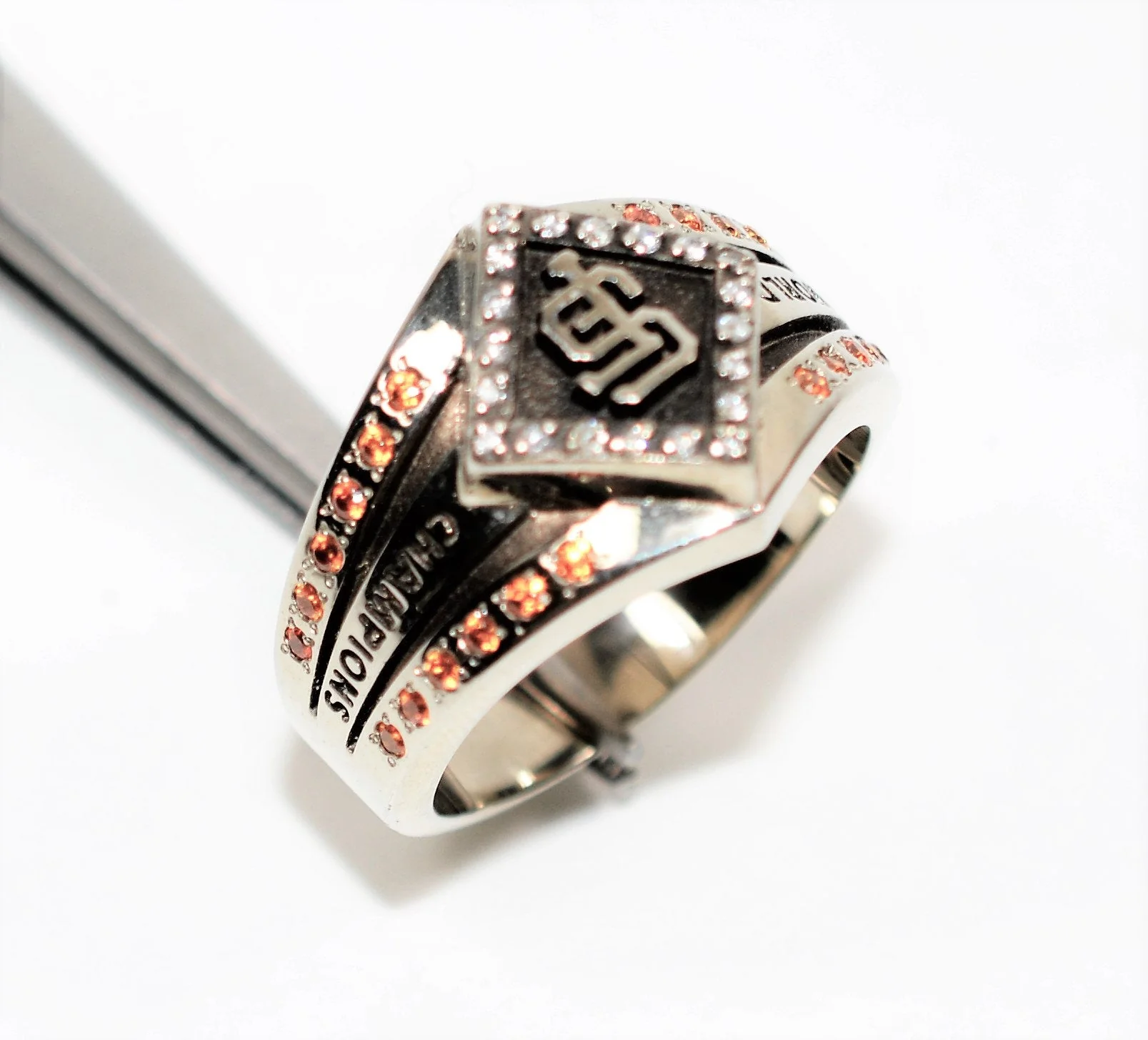Natural Citrine & Diamond Ring 10K Solid White Gold .34tcw San Francisco World Champion Ring Sports Ring Baseball Ring Men's Ring - Image 4