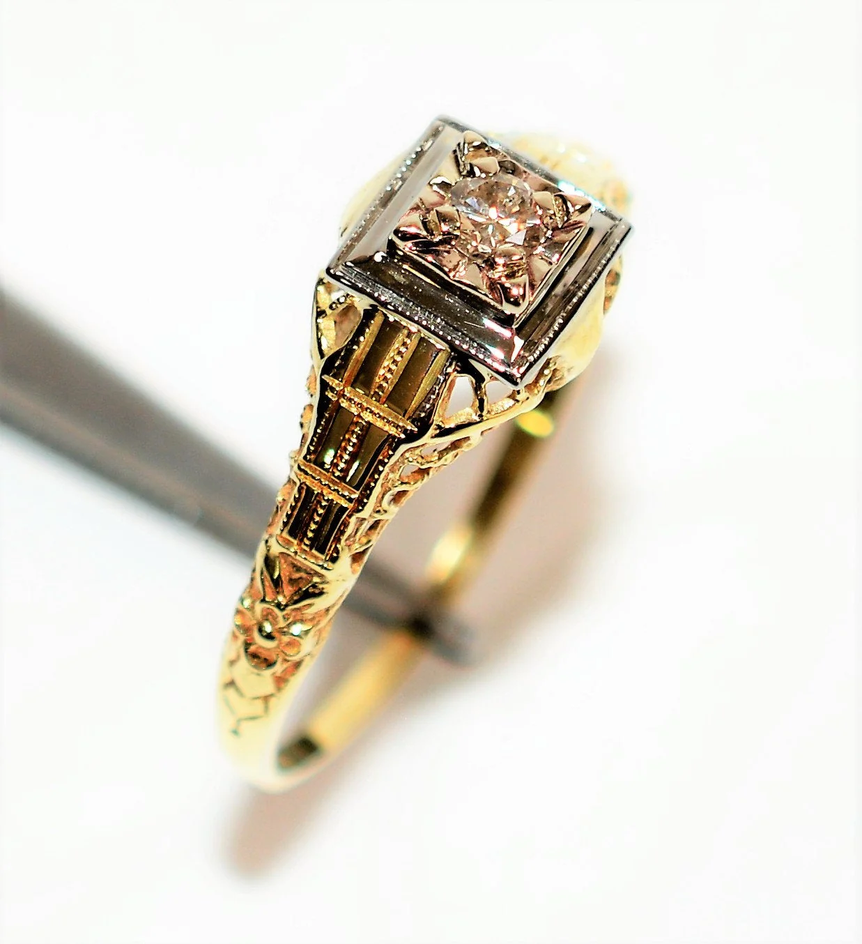 Natural Diamond Ring 14K Solid Gold .13ct Engagement Ring Antique Ring Solitaire Ring Estate Ring Art Deco Ring Bridal Vintage Jewellery - Image 4