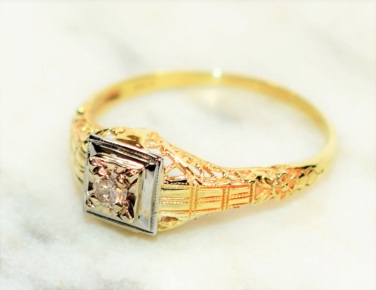 Natural Diamond Ring 14K Solid Gold .13ct Engagement Ring Antique Ring Solitaire Ring Estate Ring Art Deco Ring Bridal Vintage Jewellery - Image 8
