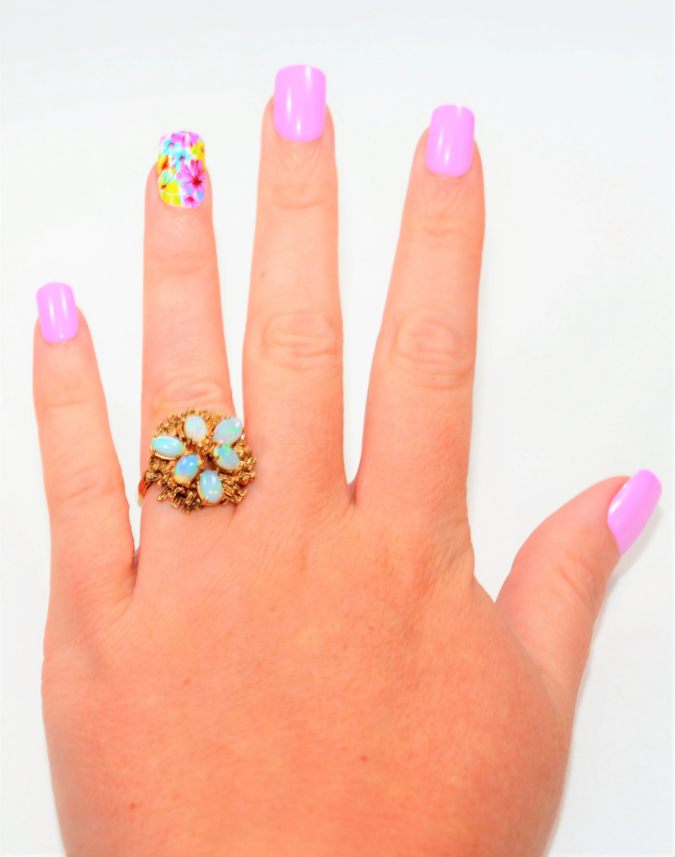 Natural Ethiopian Opal Ring 14K Solid Gold Welo Opal Ring Precious Opal Ring Cluster Ring Women’s Ring Birthstone Ring Vintage Ring - Image 2