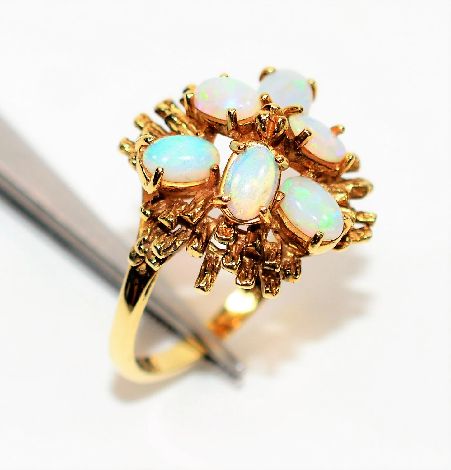 Natural Ethiopian Opal Ring 14K Solid Gold Welo Opal Ring Precious Opal Ring Cluster Ring Women’s Ring Birthstone Ring Vintage Ring - Image 4