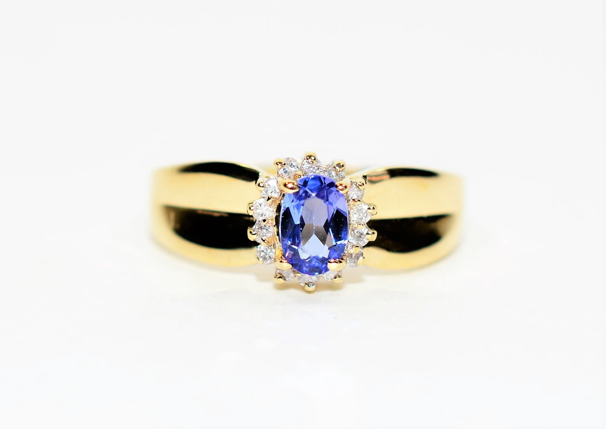 Natural Tanzanite & Diamond Ring 14K Solid Gold .55tcw Vintage Ring Statement Ring Gemstone Ring December Birthstone Ring Tanzanite Ring