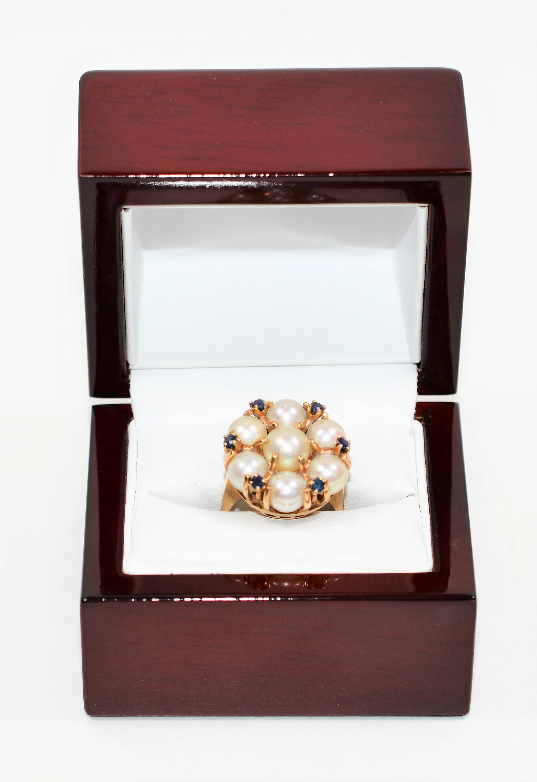 Natural Akoya Pearl & Blue Sapphire Ring 14K Solid Gold .24tcw Antique Ring Cluster Ring Cocktail Ring Statement Ring Fine Vintage Jewellery - Image 12