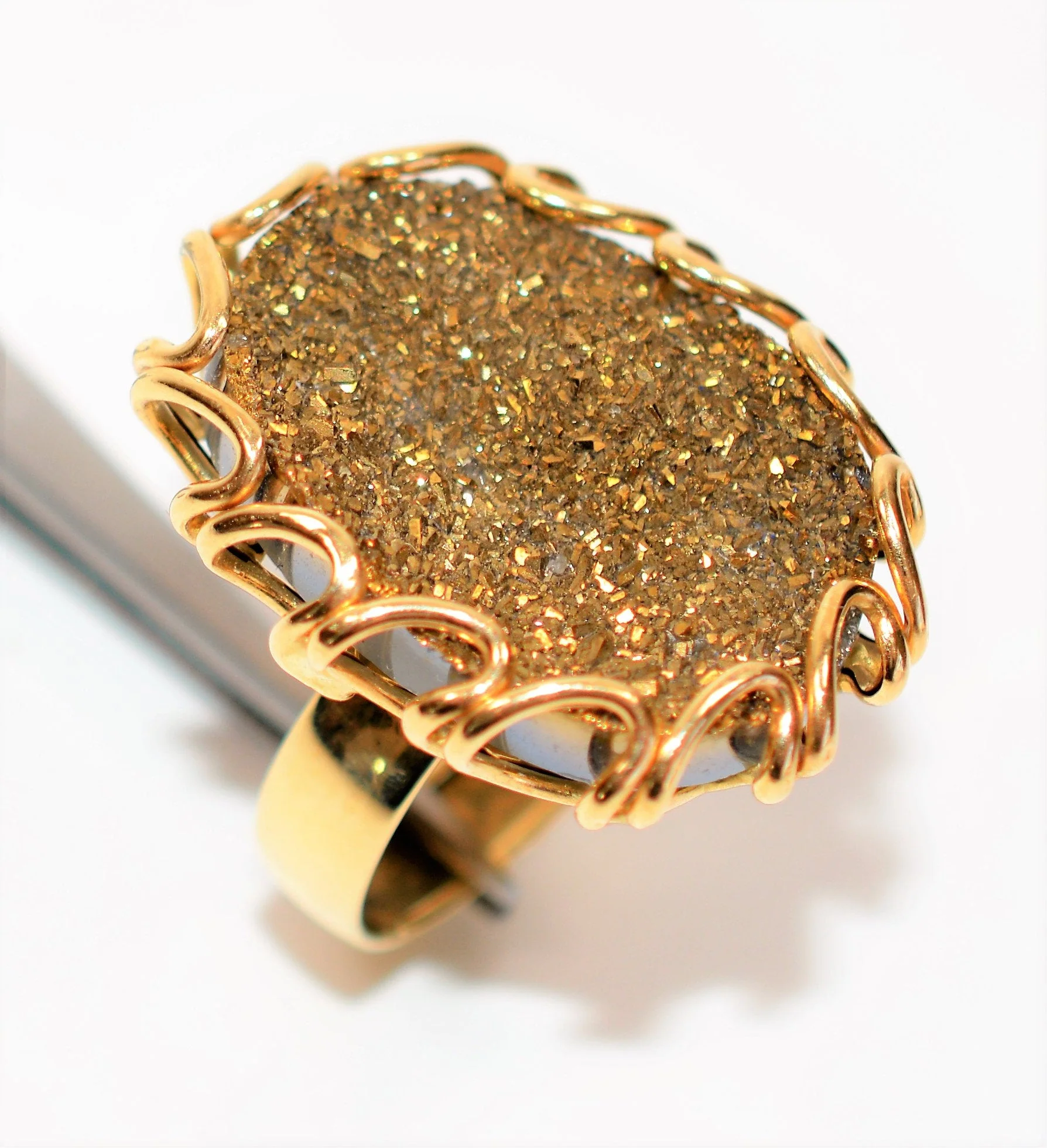 Natural Druzy Ring 14K Solid Gold Ring MILOR Ring Italian Ring Cocktail Ring Statement Ring Solitaire Ring Estate Ring Womens Ring Jewellery - Image 4