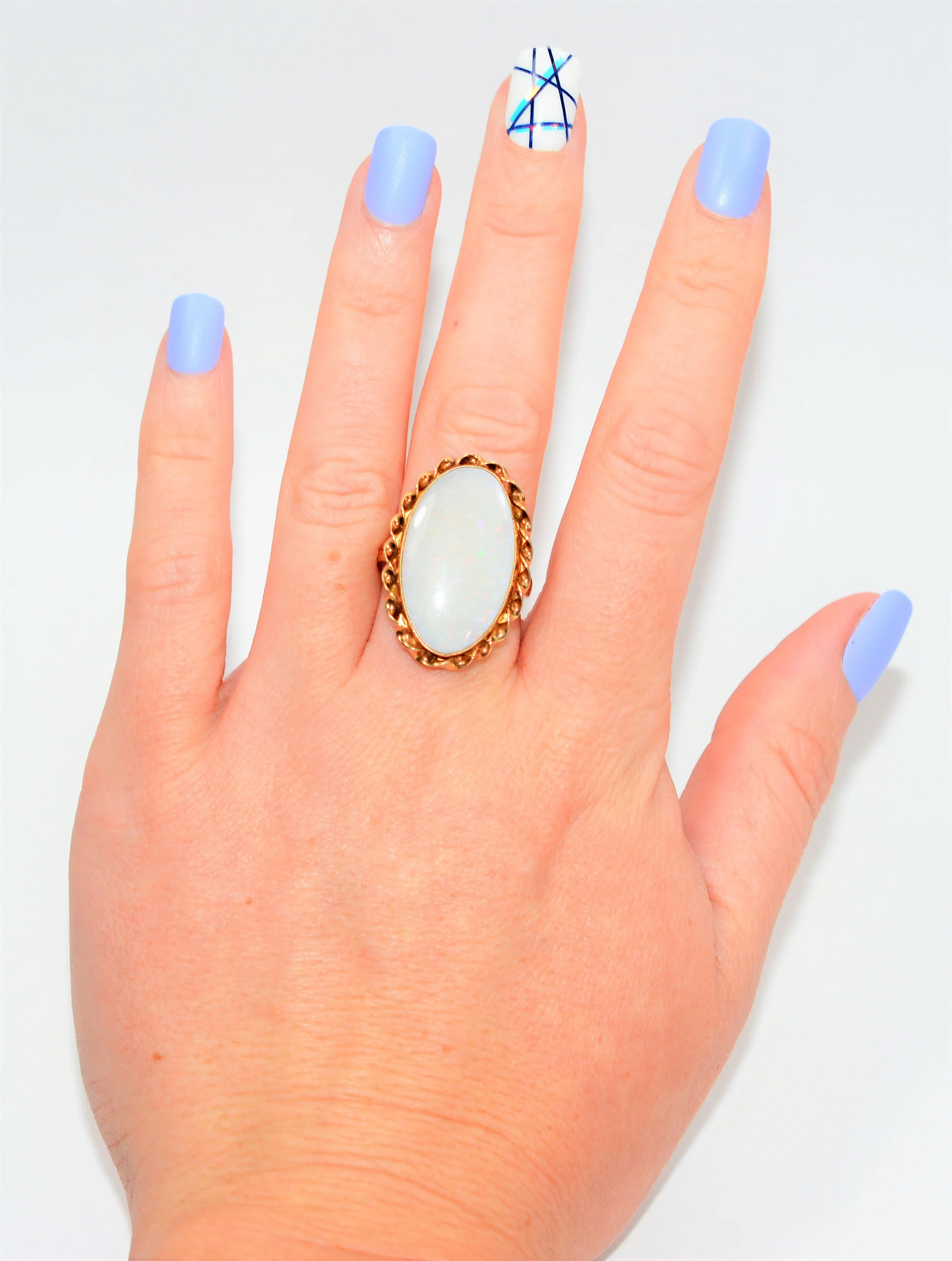 Natural Ethiopian Opal Ring 14K Solid Gold 25mm Precious Opal Ring Solitaire Ring Statement Ring Vintage Ring Cocktail Ring Birthstone Ring - Image 2