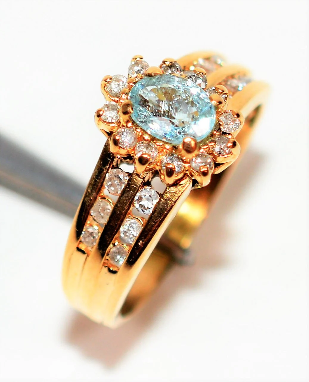 Natural Paraiba Tourmaline & Diamond Ring 14K Solid Gold .78tcw Gemstone Women's Estate Jewelry Fine Ring Cluster Ring Vintage Jewellery - Image 4