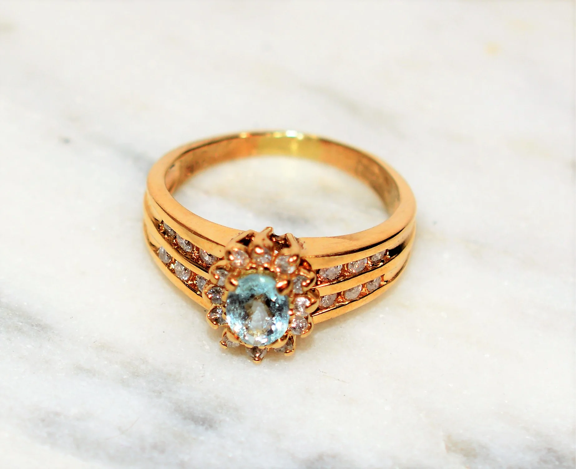 Natural Paraiba Tourmaline & Diamond Ring 14K Solid Gold .78tcw Gemstone Women's Estate Jewelry Fine Ring Cluster Ring Vintage Jewellery - Image 9