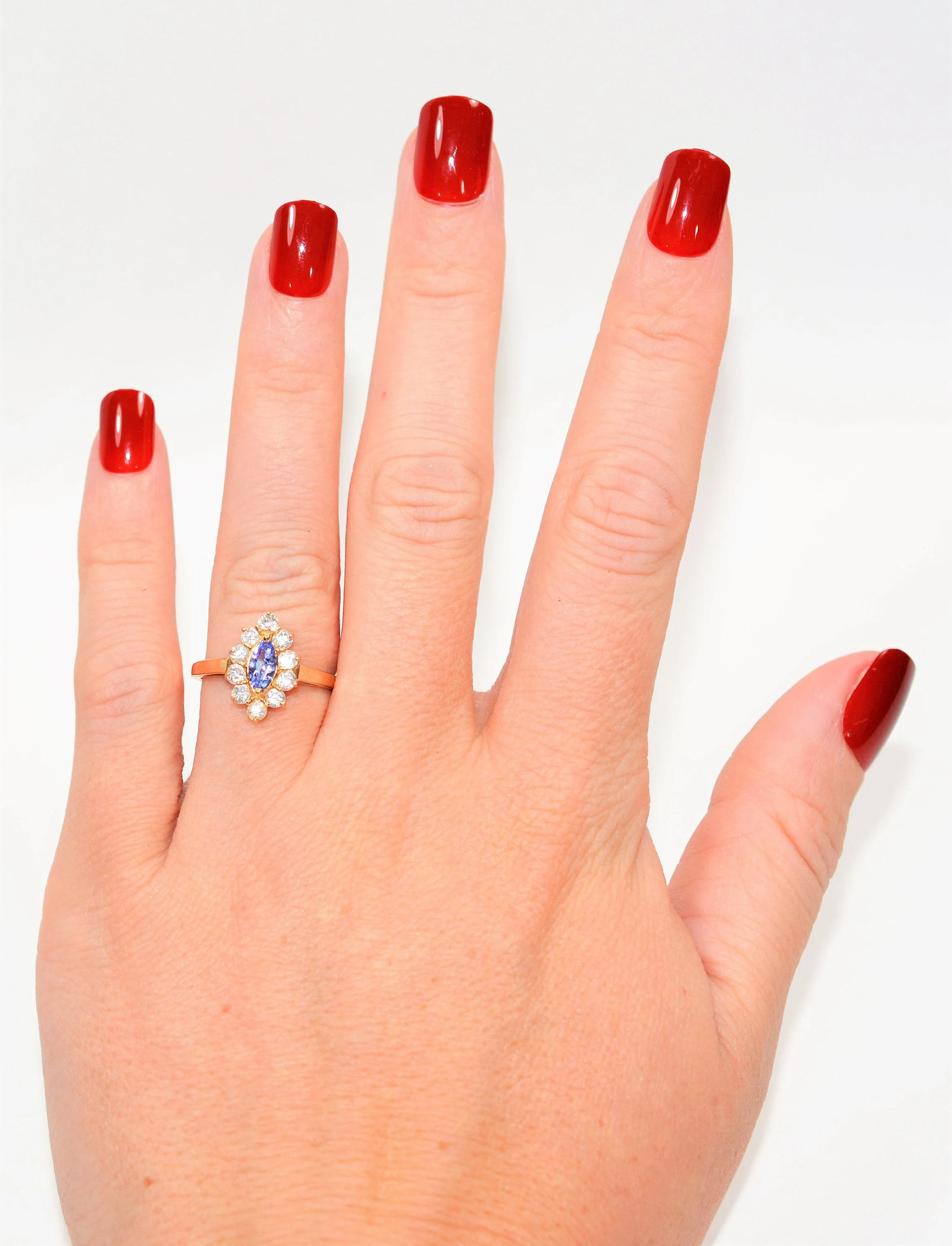Natural Tanzanite & Diamond Ring 10K Solid Gold .86tcw December Birthstone Ring Marquise Ring Gemstone Ring Women's Ring Ladies Ring Estate - Image 2