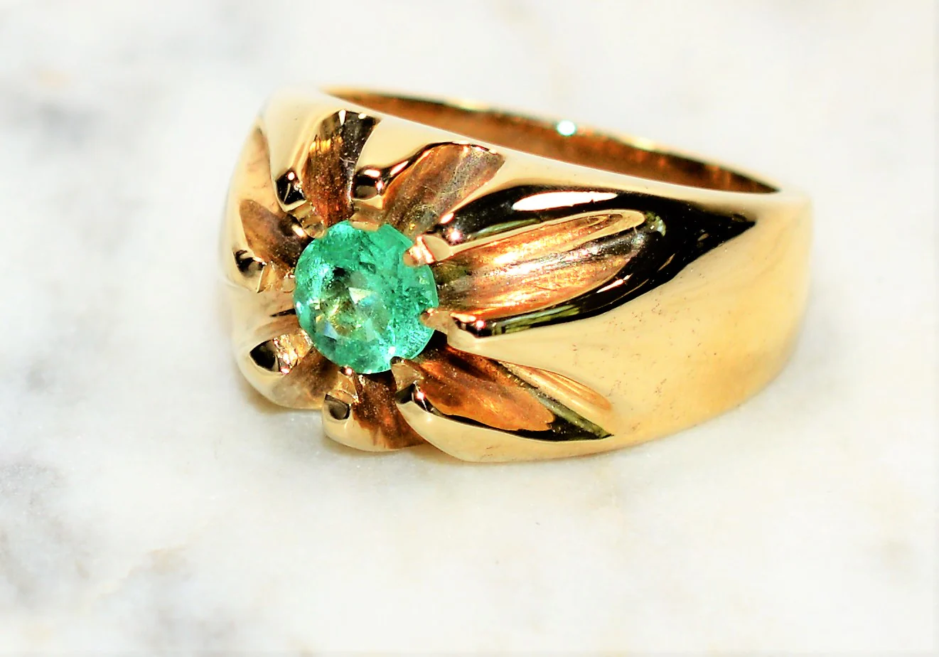 Natural Colombian Emerald Ring 10K Solid Gold 1.10ct Solitaire Ring Statement Ring Men's Ring May Birthstone Ring Vintage Ring Estate Ring - Image 8