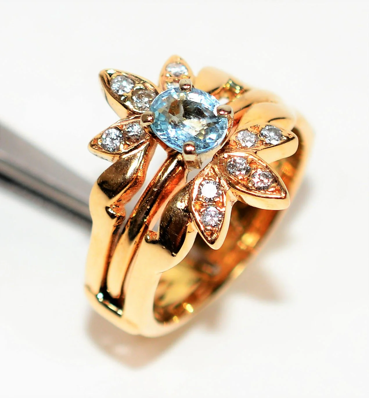 Natural Paraiba Tourmaline & Diamond Ring 14K Solid Gold .85tcw Women's Fine Ring Cluster Ring Cocktail Ring Estate Jewelry Fine Jewellery - Image 4
