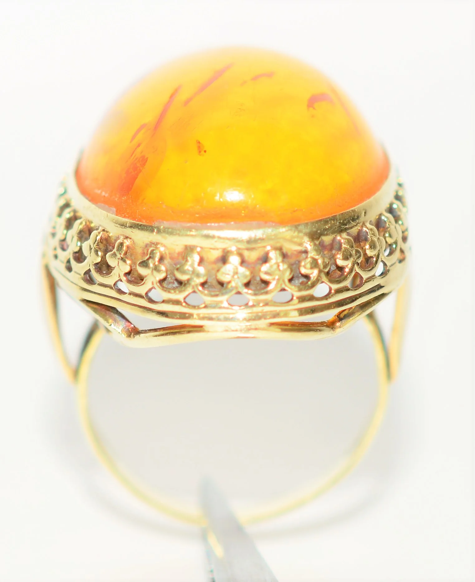 Natural Amber Ring 14K Solid Gold Solitaire Statement Antique Cocktail Vintage Fine Estate Jewelry - Image 3