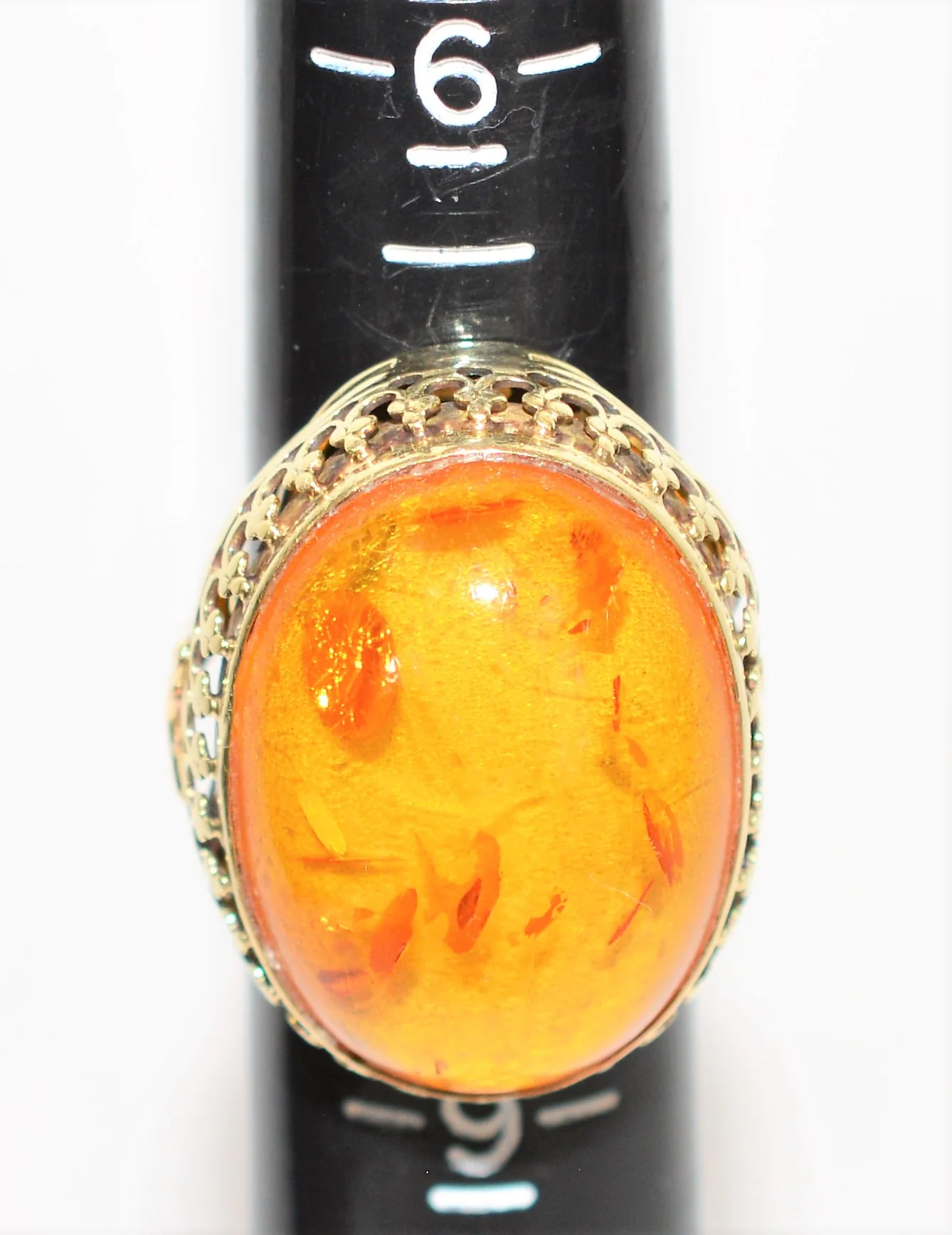 Natural Amber Ring 14K Solid Gold Solitaire Statement Antique Cocktail Vintage Fine Estate Jewelry - Image 9