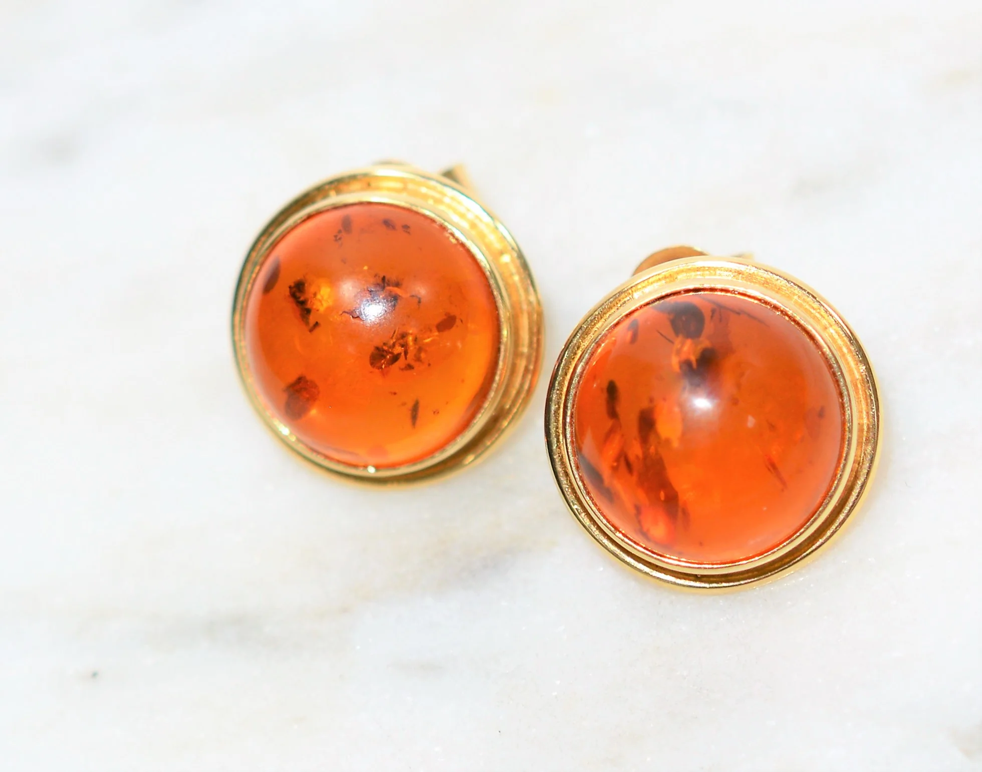 Natural Amber Earrings 14K Solid Gold Earrings Solitaire Earrings Stud Earrings Statement Earrings Estate Jewelry Vintage Women's Earrings - Image 6