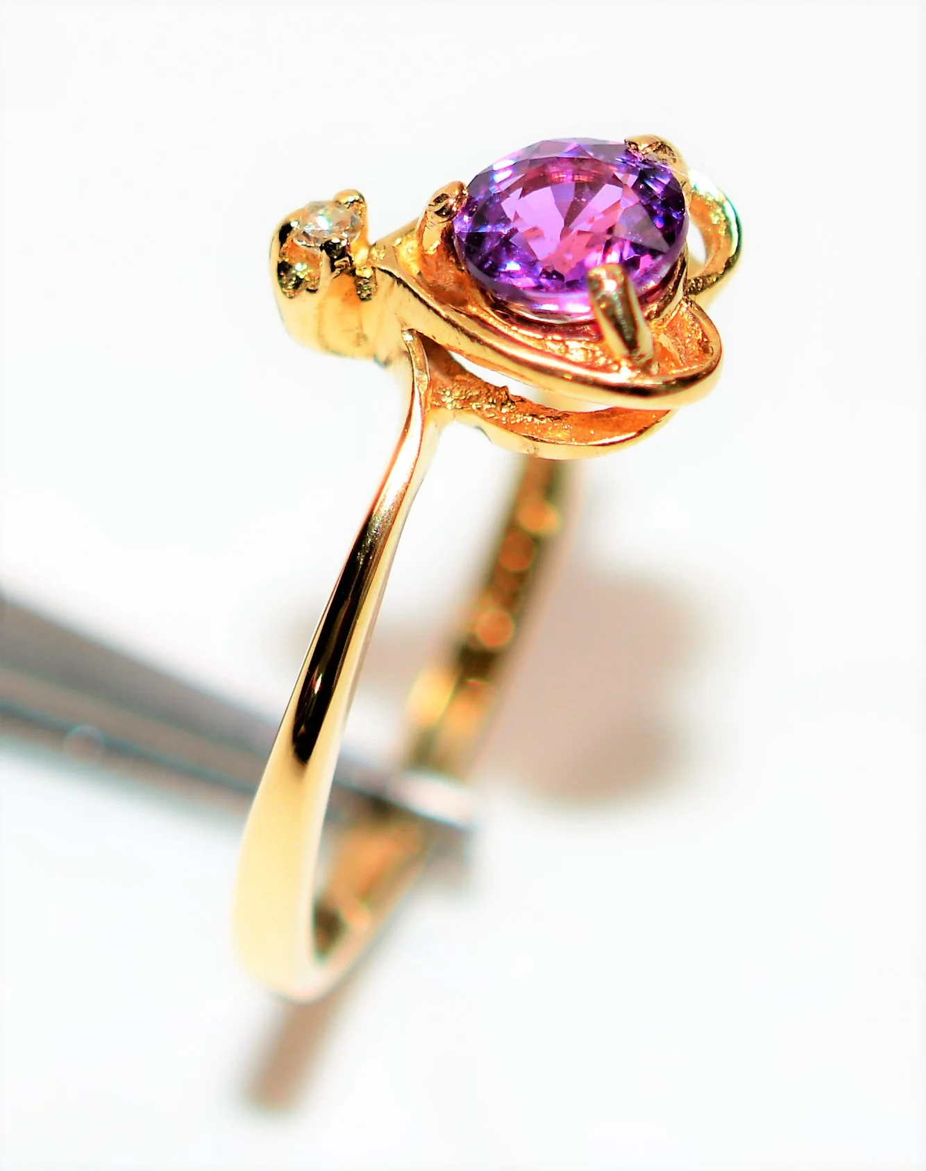 Natural Purple Ceylon Sapphire & Diamond Ring 14K Solid Gold .56tcw Heart Ring Gemstone Ring Ceylon Sapphire Ring Fashion Ring Engagement - Image 4