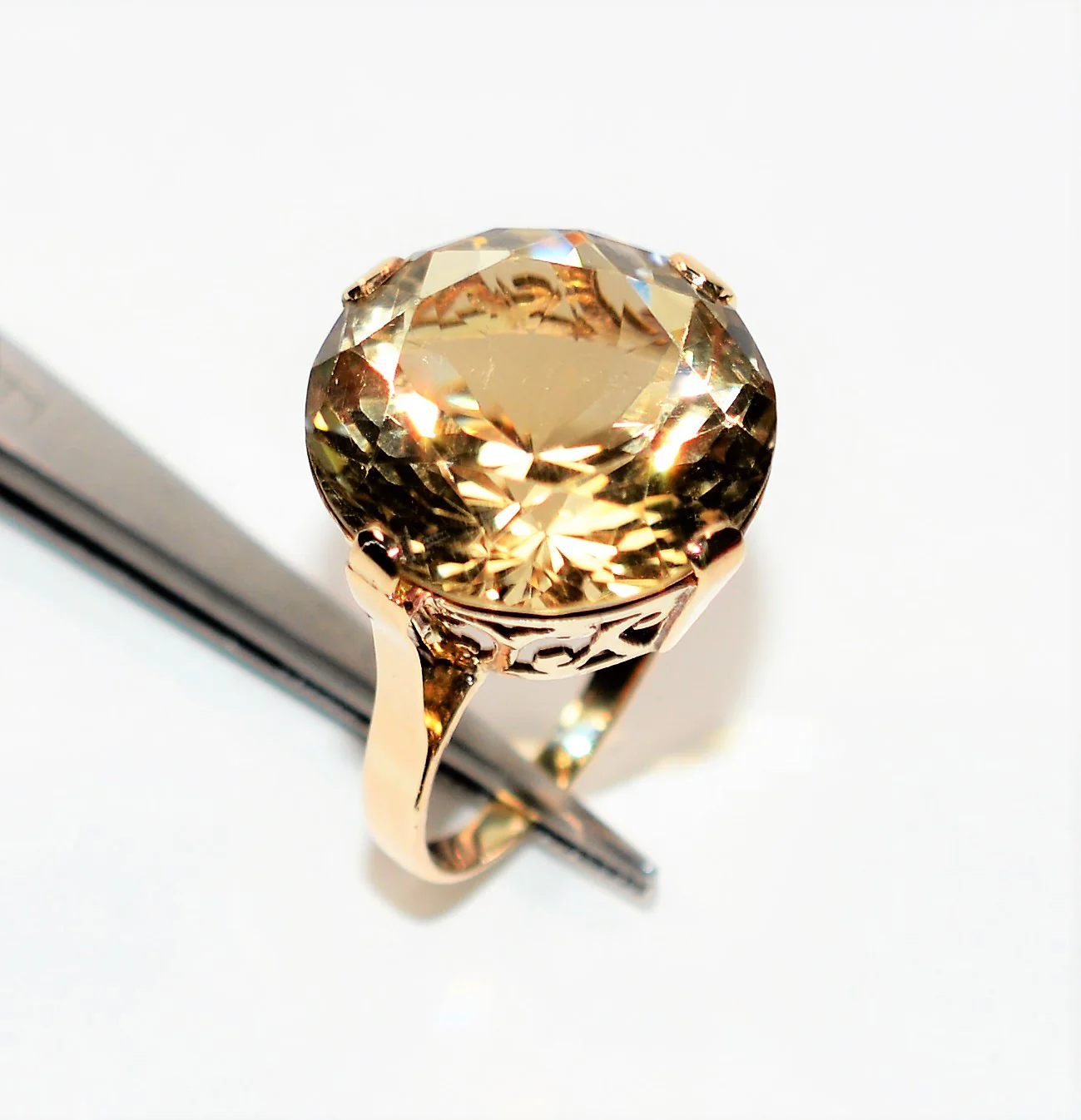 Natural Smoky Quartz Ring 14K Solid Gold 17.13ct Smoky Topaz Ring Solitaire Ring Cocktail Ring Statement Ring Birthstone Ring Women's Ring - Image 4