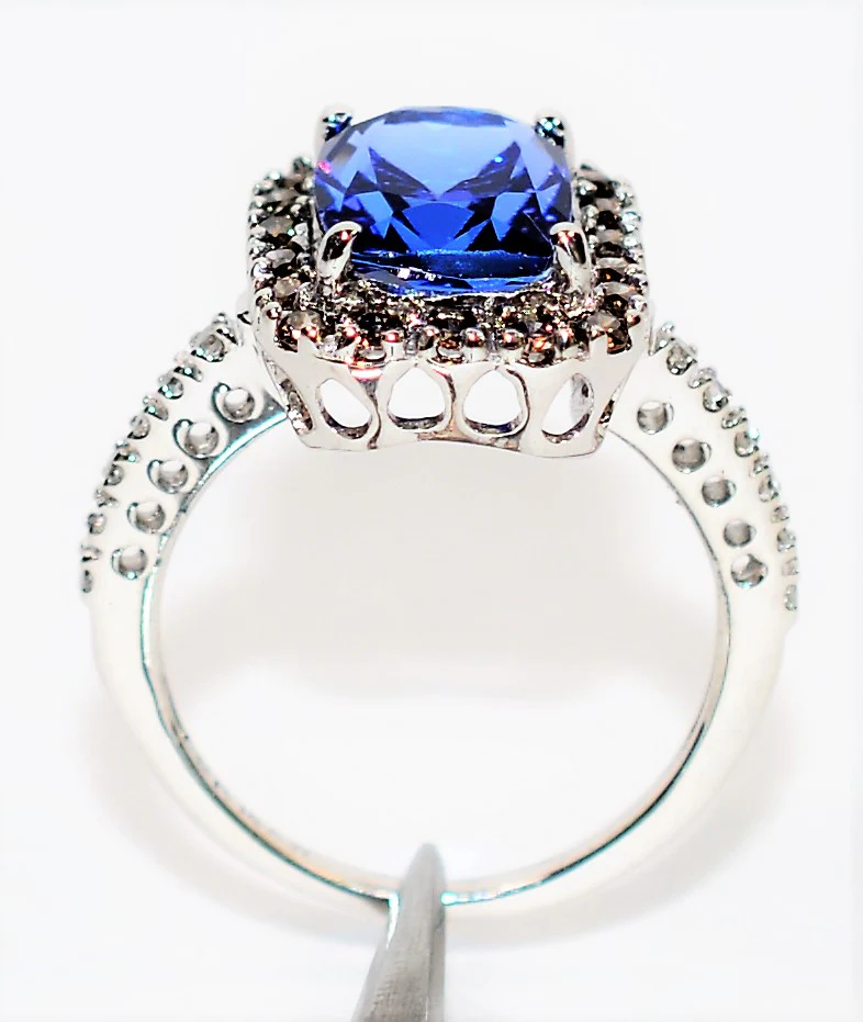 Effy Certified Natural D'Block Tanzanite & Fancy Chocolate Diamond Ring 14K Solid White Gold 3.21tcw Designer Ring Cocktail Ring Jewellery - Image 4