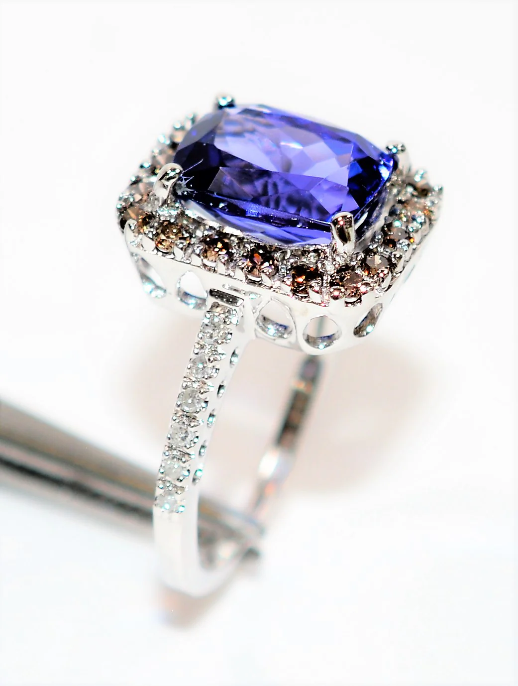 Effy Certified Natural D'Block Tanzanite & Fancy Chocolate Diamond Ring 14K Solid White Gold 3.21tcw Designer Ring Cocktail Ring Jewellery - Image 5
