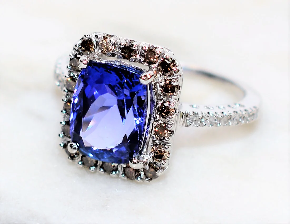 Effy Certified Natural D'Block Tanzanite & Fancy Chocolate Diamond Ring 14K Solid White Gold 3.21tcw Designer Ring Cocktail Ring Jewellery - Image 9