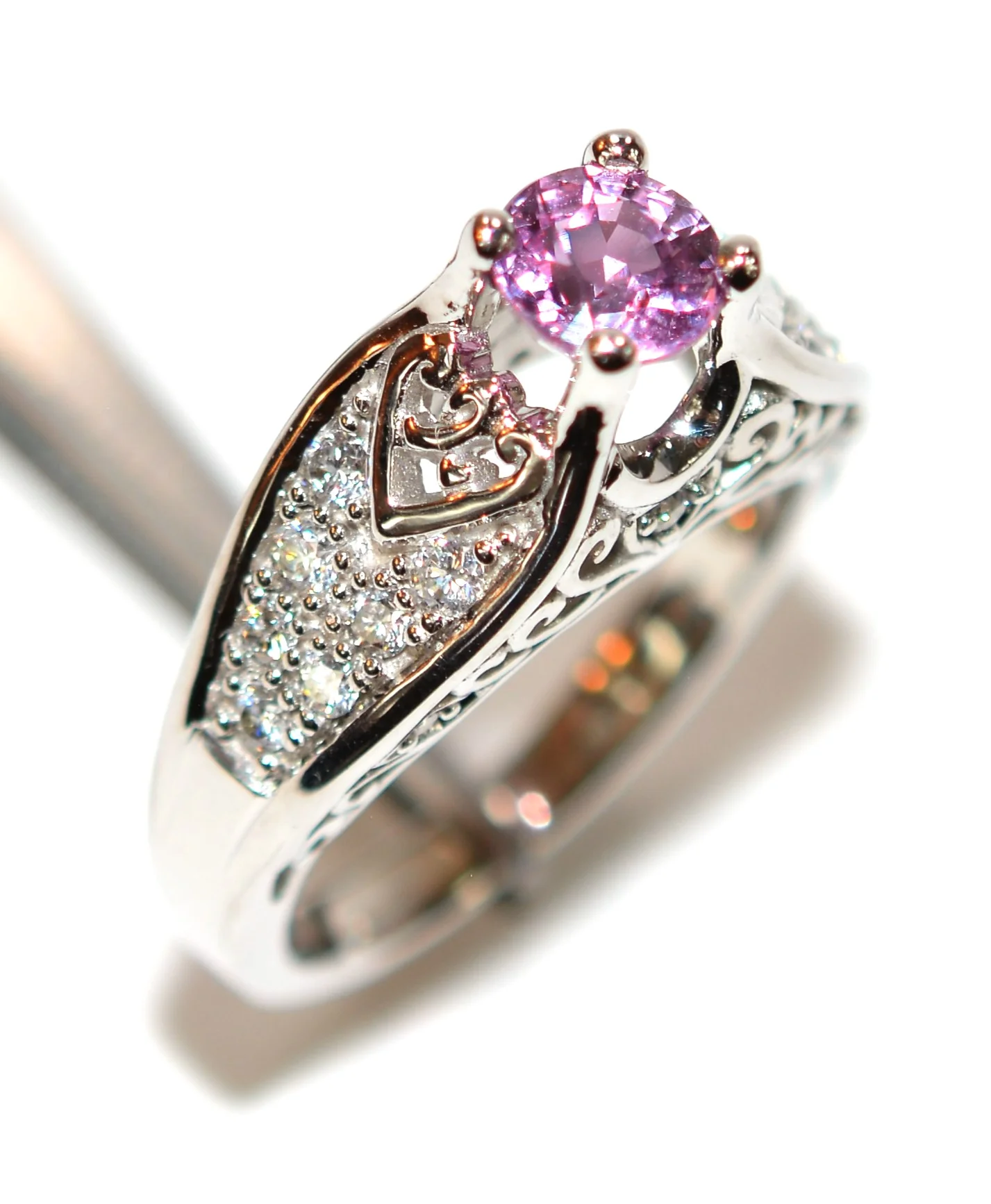 Certified Natural Padparadscha Sapphire & Diamond Ring 14K Solid White Gold 1.30tcw Engagement Ring Cocktail Ring Statement Ring Bridal Ring - Image 5