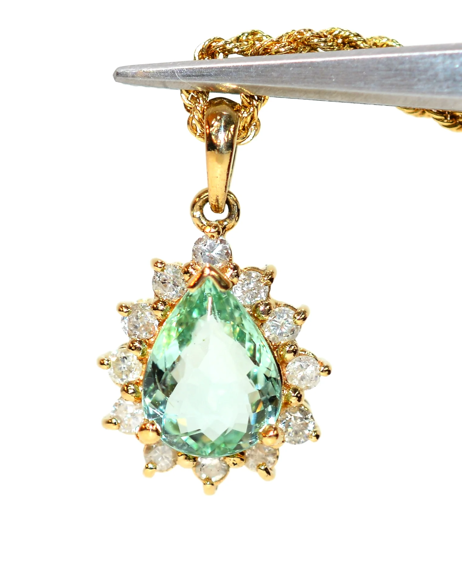 Certified Natural Paraiba Tourmaline & Diamond Necklace 14K Solid Gold 2.32tcw Pendant Necklace Paraiba Necklace Tourmaline Necklace Estate - Image 3