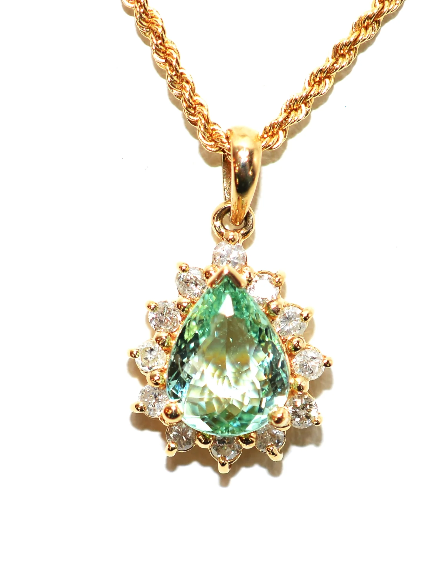 Certified Natural Paraiba Tourmaline & Diamond Necklace 14K Solid Gold 2.32tcw Pendant Necklace Paraiba Necklace Tourmaline Necklace Estate - Image 4