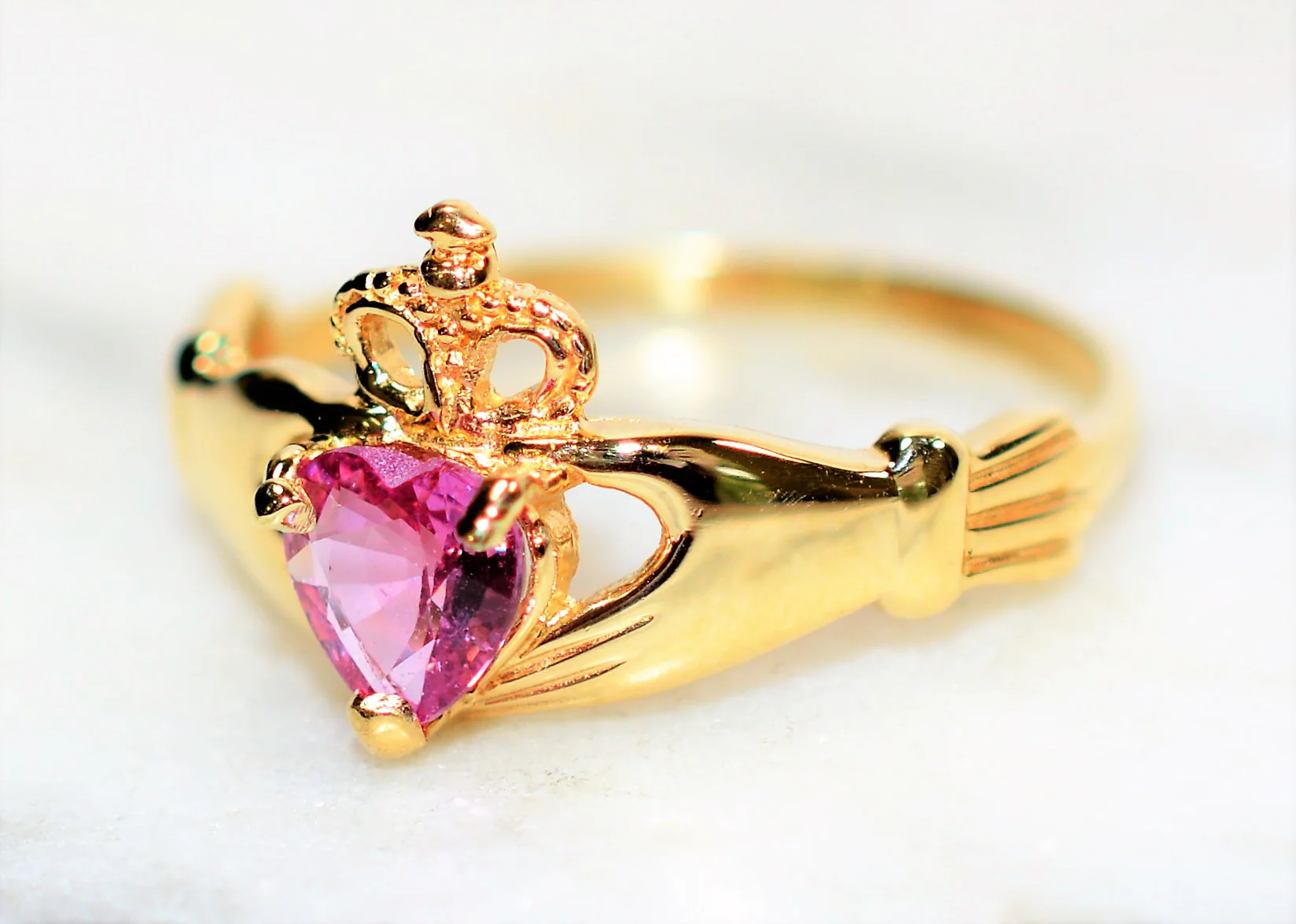 Irish Claddagh Ring Natural Padparadscha Sapphire Ring 14K Solid Gold .79ct Gemstone Ring Heart Ring Engagement Ring Promise Ring Jewellery - Image 8