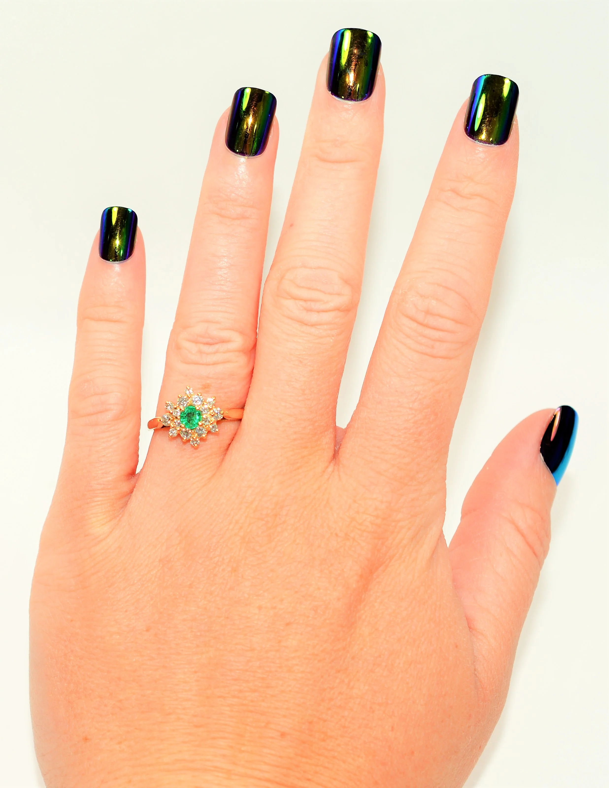 Natural Colombian Emerald & Diamond Ring 14K Solid Gold .53tcw Cluster Ring Statement Ring Vintage Ring Emerald Ring May Birthstone Ring - Image 2