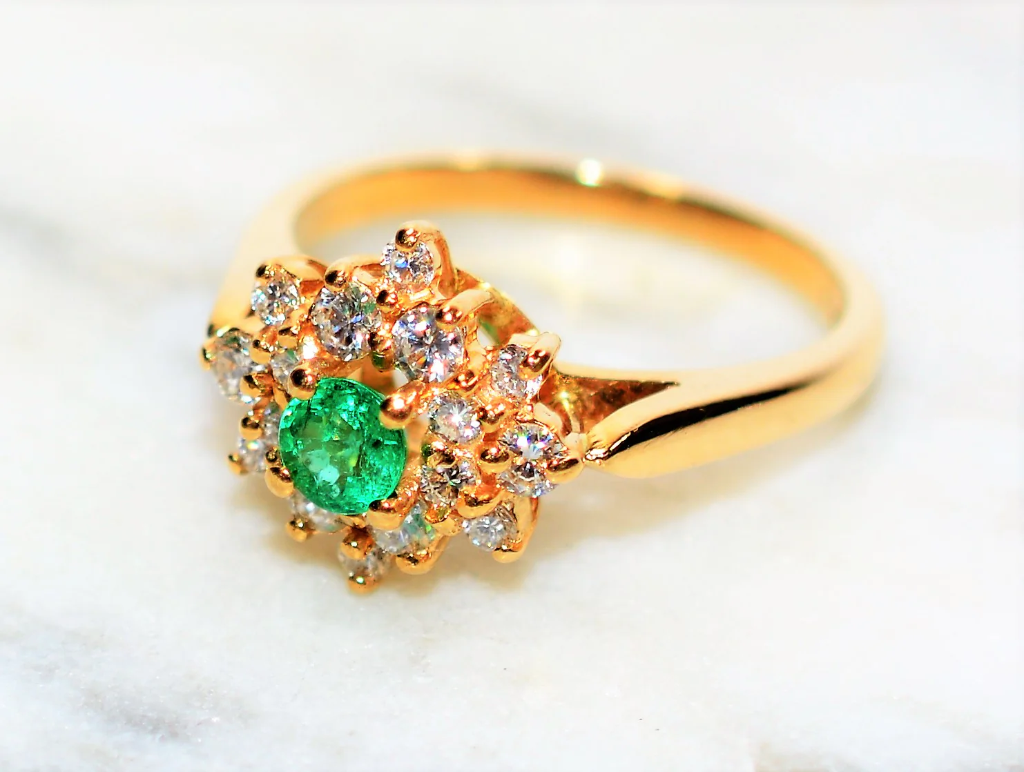 Natural Colombian Emerald & Diamond Ring 14K Solid Gold .53tcw Cluster Ring Statement Ring Vintage Ring Emerald Ring May Birthstone Ring - Image 8