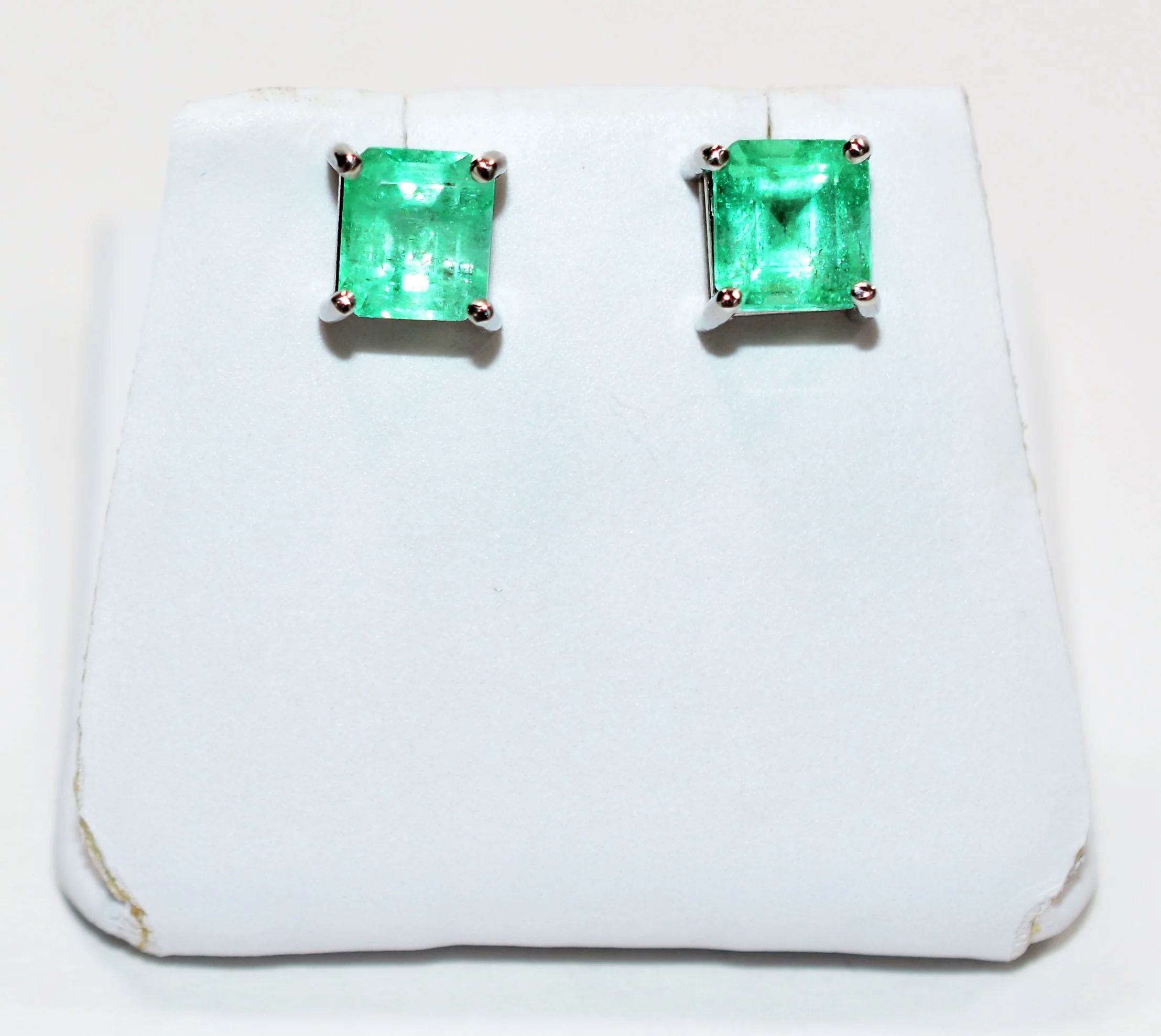 Natural Colombian Emerald Earrings 14K Solid White Gold 2.18tcw Solitaire Earrings Stud Earrings Green Earrings Birthstone Fine Womens Earrings - Image 10