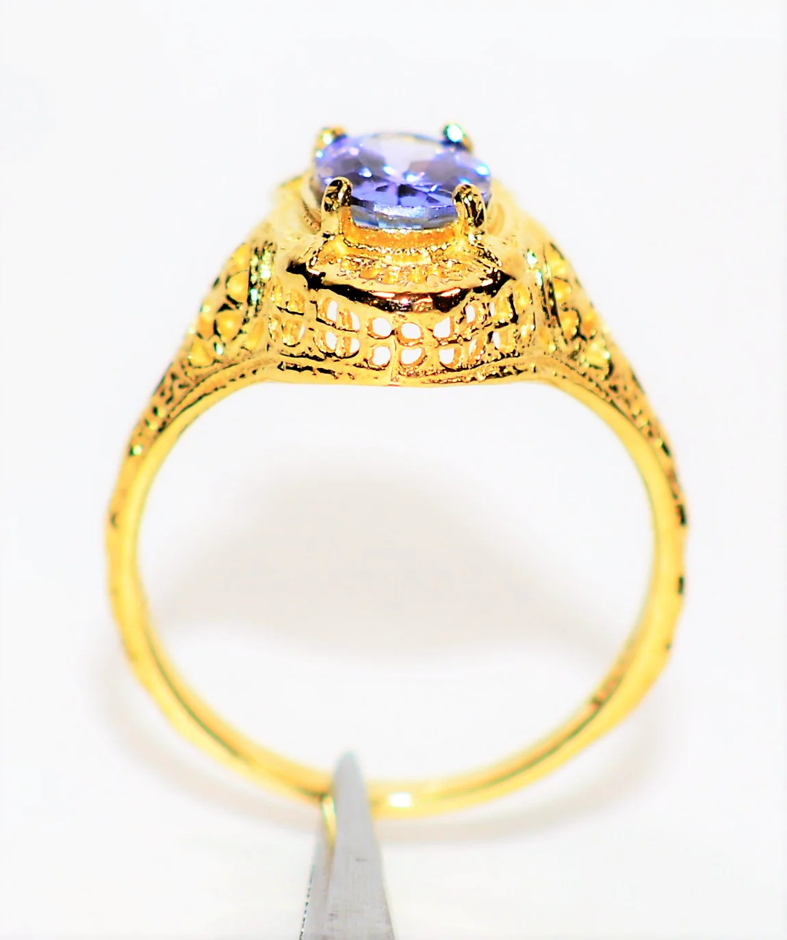 Natural Tanzanite Ring 10K Solid Gold 1.26ct Solitaire Ring Filigree Ring Statement Ring December Birthstone Ring Vintage Ring Antique Ring - Image 3