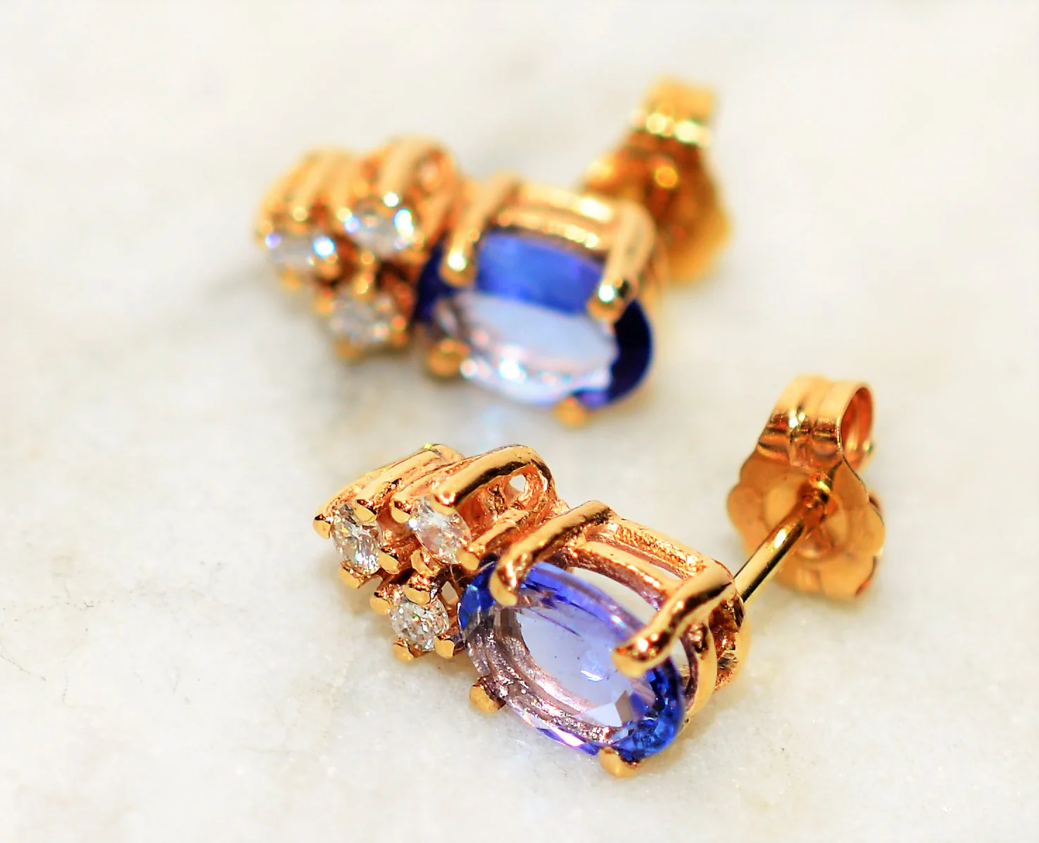 Natural D'Block Tanzanite & Diamond Earrings 14K Solid Gold 1.78tcw Stud Earrings Tanzanite Earrings Statement Earrings Fine Womens Earrings - Image 7
