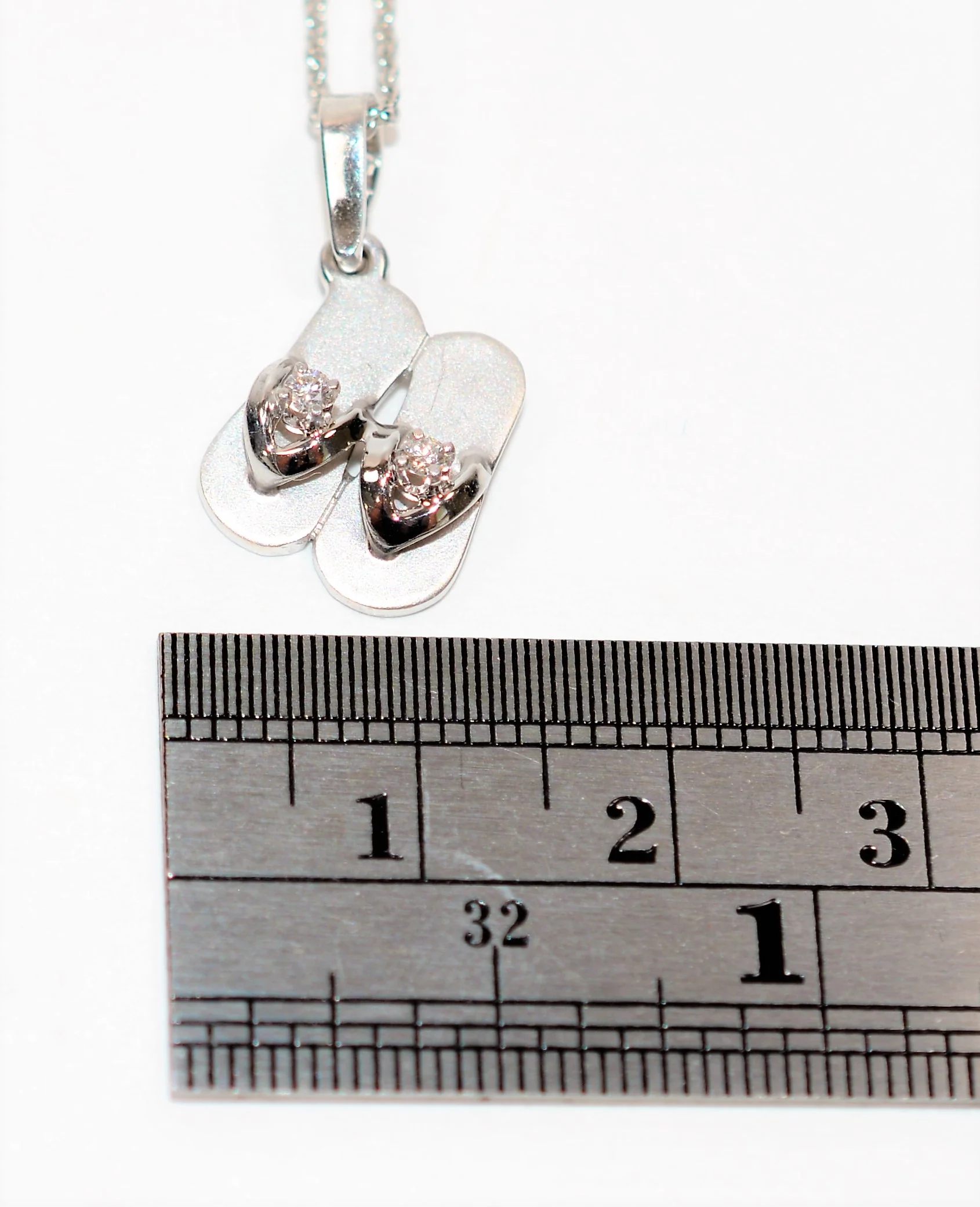 Natural Diamond Necklace 14K Solid White Gold .06tcw Sandal Necklace Flip Flop Pendant Beach Necklace Fine Necklace Estate Women's Necklace - Image 8