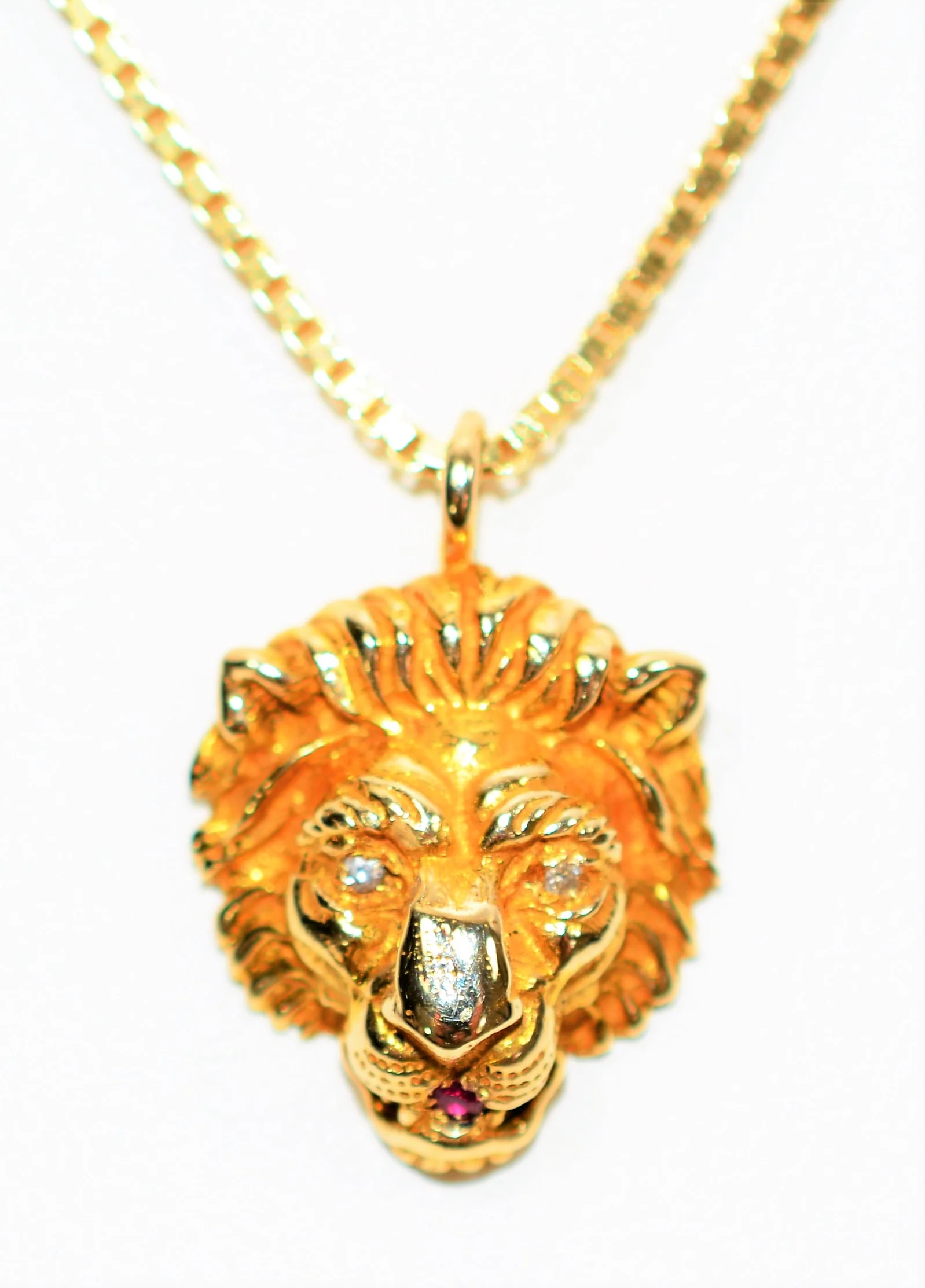 Natural Diamond & Ruby Necklace 14K Solid Gold .05tcw Lion Necklace Gemstone Necklace Statement Necklace Pendant Necklace Birthstone Pendant - Image 2
