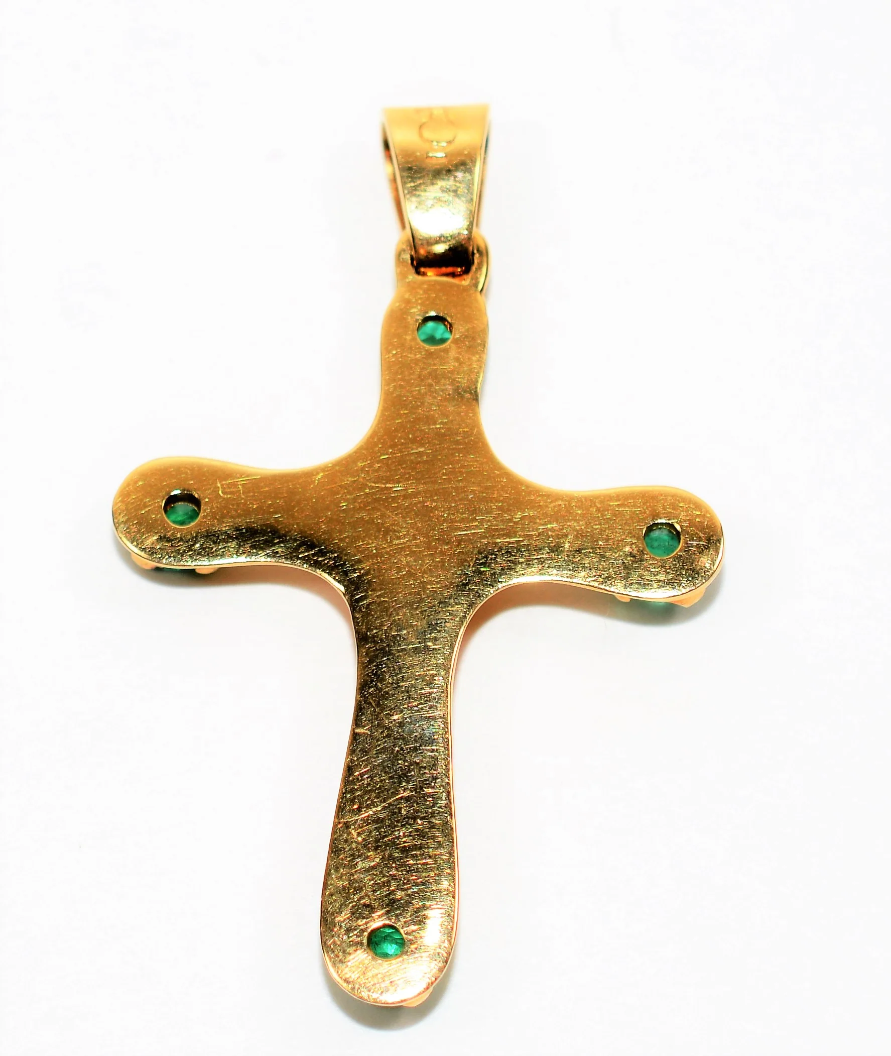 Natural Colombian Emerald 18K Solid Yellow Gold 2.20tcw Cross Crucifix Rosary Religious Pendant Heavy Men's Unisex Women's Estate Jewellery - Image 3