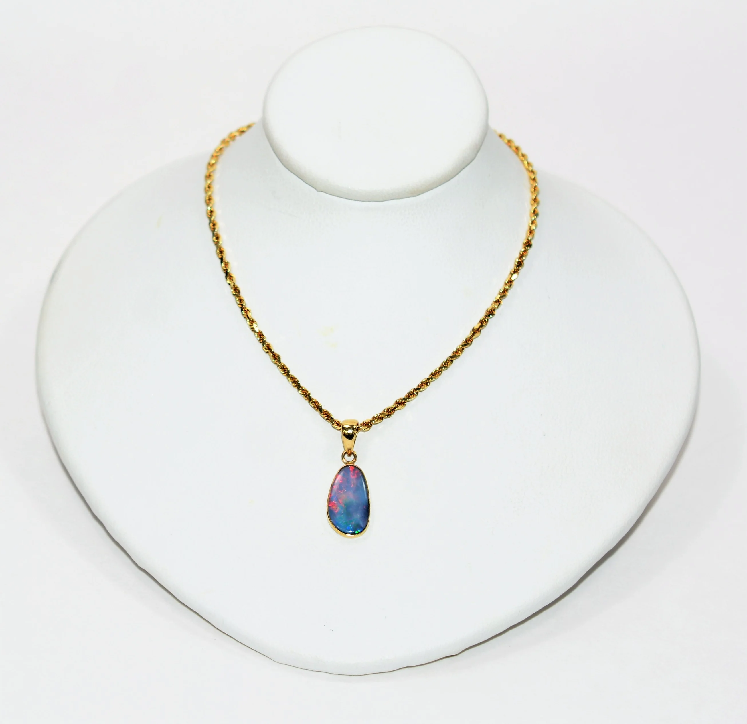 Natural Ethiopian Opal Necklace 14K Solid Gold Pendant Necklace October Birthstone Necklace Statement Women's Necklace Fine Jewelry
