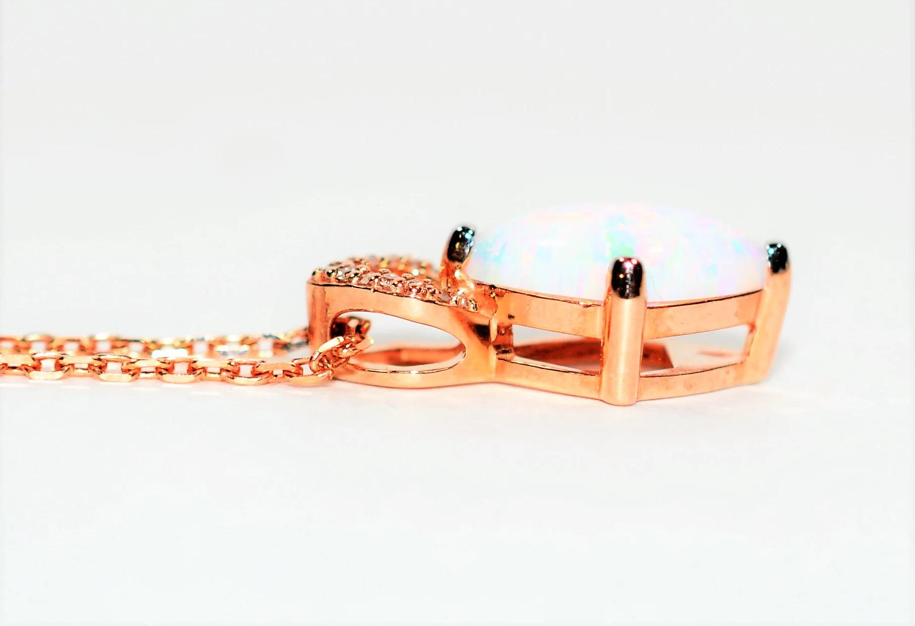 Ethiopian Opal & Diamond 1.11tcw 10kt Rose Gold Pave Pendant Women's Necklace - Image 4