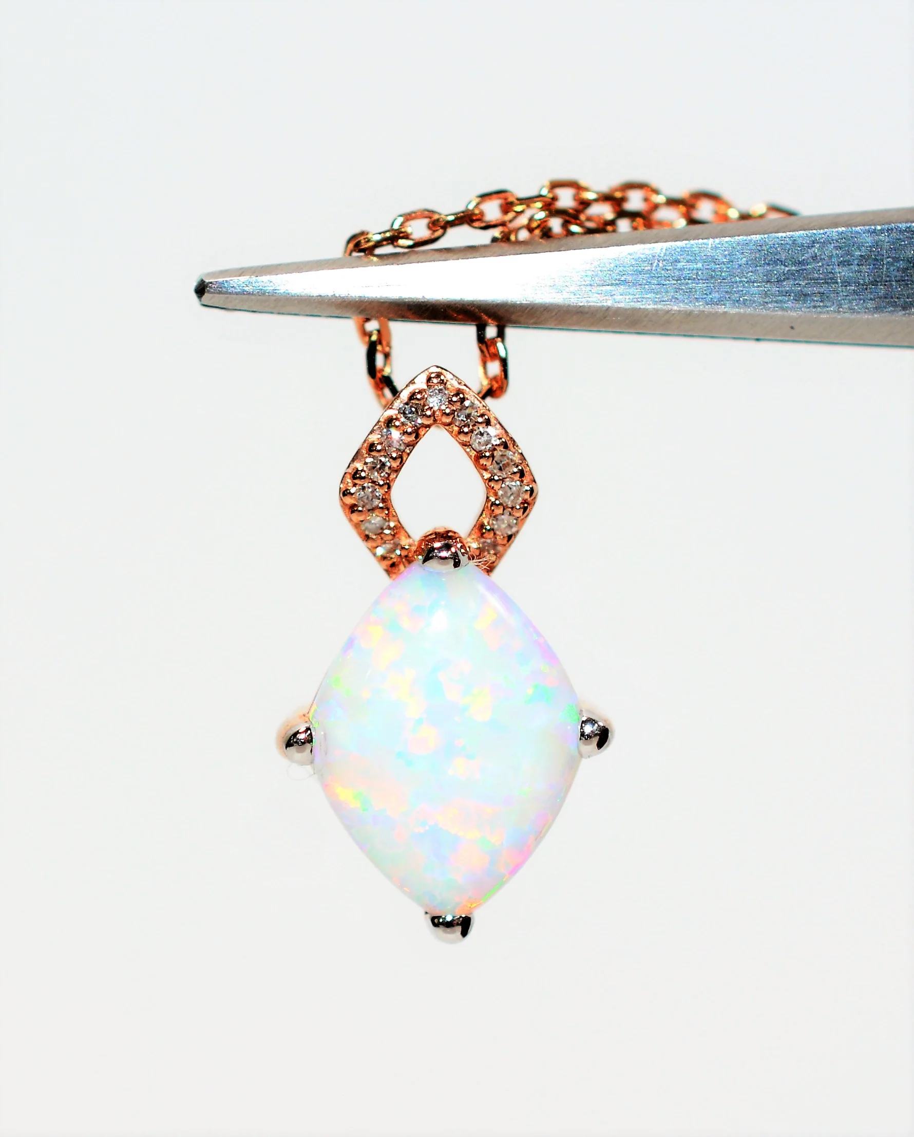 Ethiopian Opal & Diamond 1.11tcw 10kt Rose Gold Pave Pendant Women's Necklace - Image 7