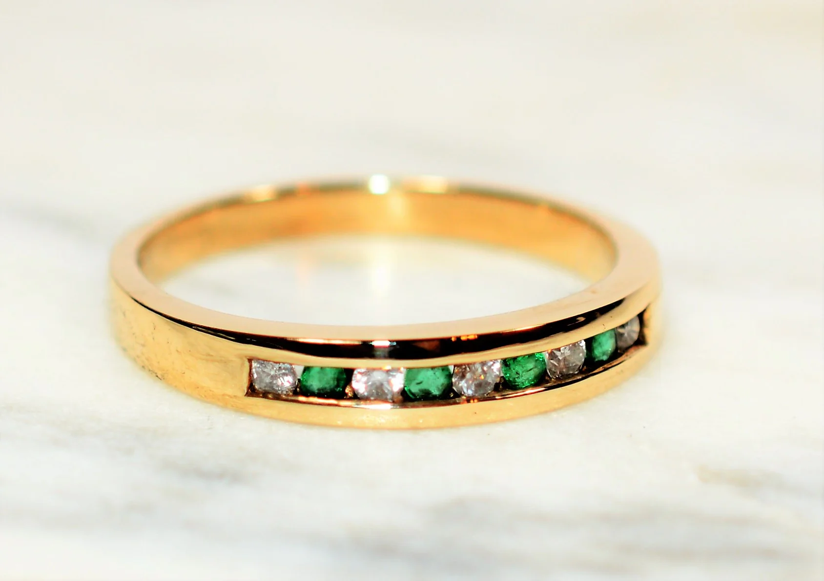 Natural Colombian Emerald & Diamond Band 10K Solid Gold .27tcw Emerald Ring Gemstone Ring Birthstone Ring Wedding Band Vintage Ring Bridal - Image 9