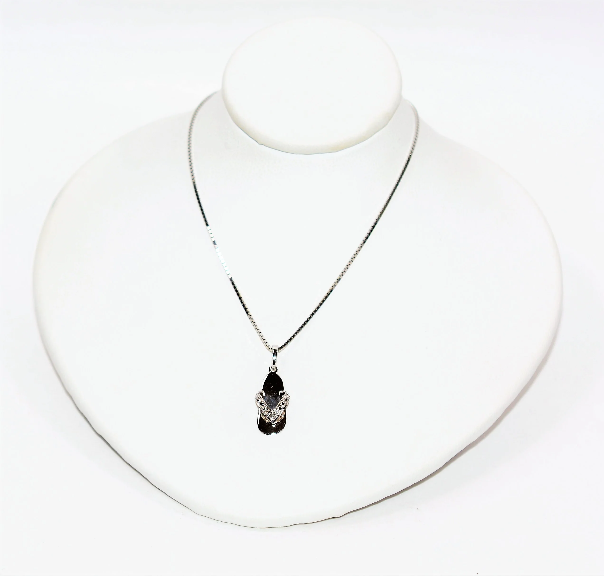 Natural Diamond Necklace 10K Solid White Gold .01ct Sandal Necklace FlipFlop Pendant Beach Necklace Nautical Necklace Estate Womens Necklace