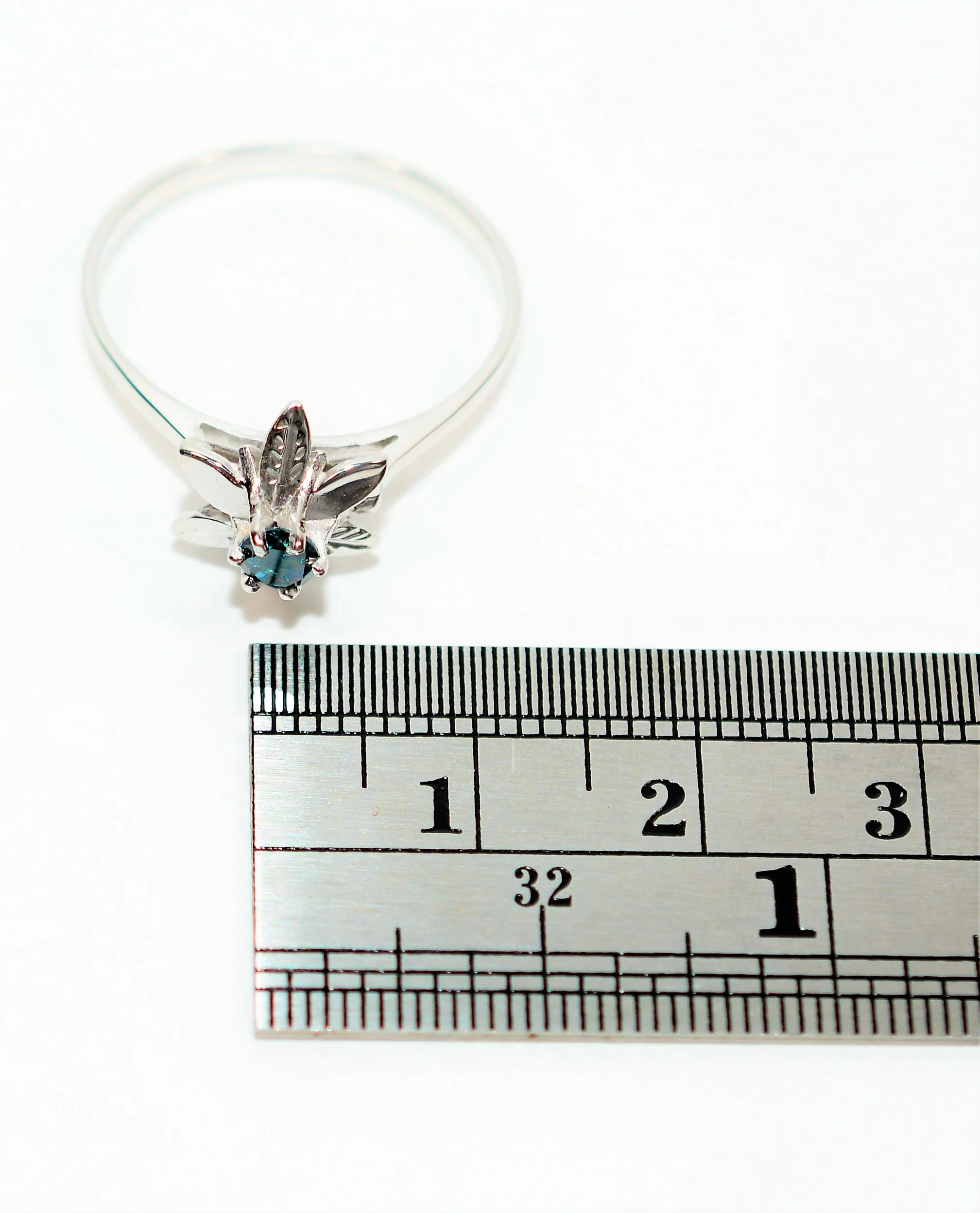GIA Certified Natural Fancy Blue Diamond Ring 14K Solid White Gold .22ct Flower Ring Solitaire Ring Estate Jewelry Vintage Ring Women's Ring - Image 11