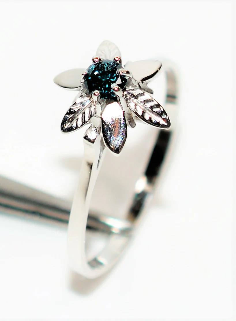 GIA Certified Natural Fancy Blue Diamond Ring 14K Solid White Gold .22ct Flower Ring Solitaire Ring Estate Jewelry Vintage Ring Women's Ring - Image 5