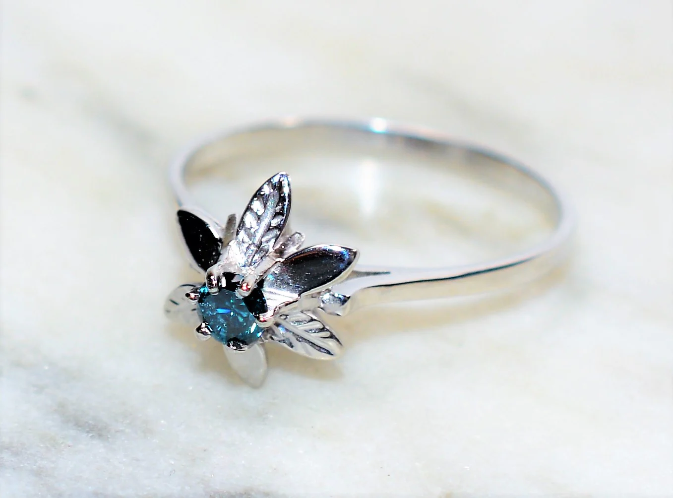 GIA Certified Natural Fancy Blue Diamond Ring 14K Solid White Gold .22ct Flower Ring Solitaire Ring Estate Jewelry Vintage Ring Women's Ring - Image 8