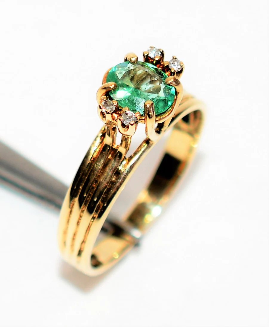 Natural Colombian Emerald & Diamond Ring 10K Solid Gold .44tcw Vintage Jewelry May Birthstone Ring Gemstone Ring Women's Ring Fine Jewellery - Image 4