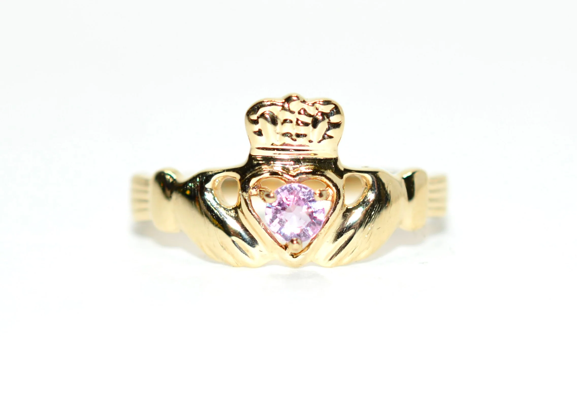 Irish Claddagh Ring Natural Padparadscha Sapphire Ring 10K Solid Gold .21ct Gemstone Ring Heart Ring Engagement Ring Promise Ring Jewellery