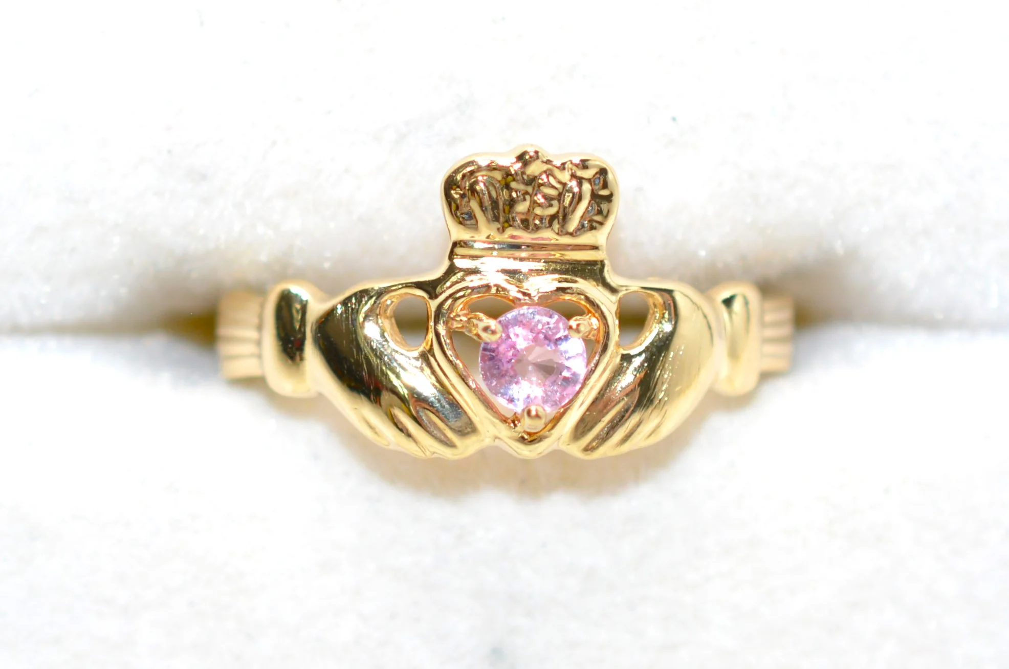 Irish Claddagh Ring Natural Padparadscha Sapphire Ring 10K Solid Gold .21ct Gemstone Ring Heart Ring Engagement Ring Promise Ring Jewellery - Image 5